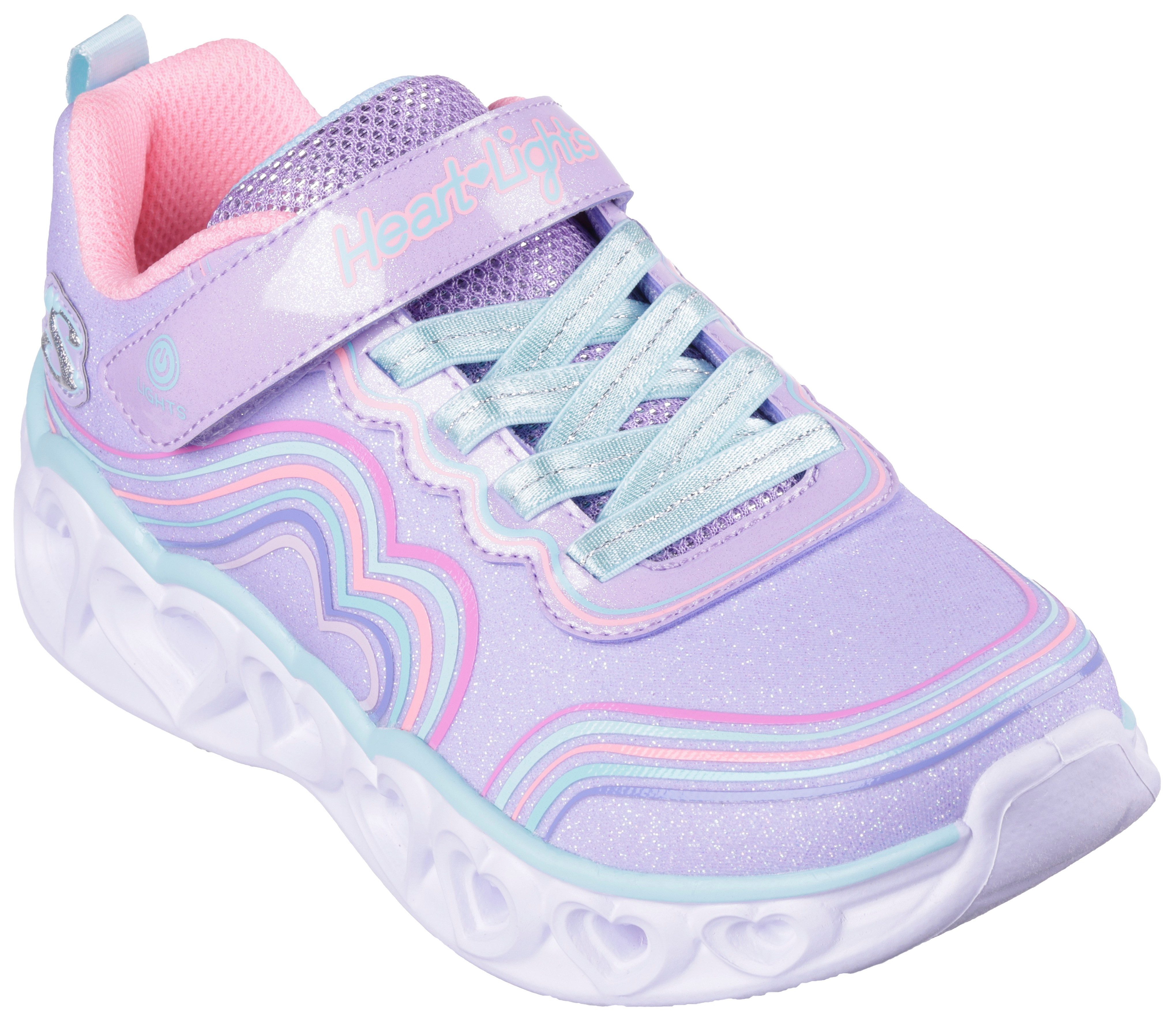 Skechers Sneakers HEART LIGHTS Vrijetijdsschoen, klittenbandschoen, blink schoen met kleurrijke regenboog stiksel