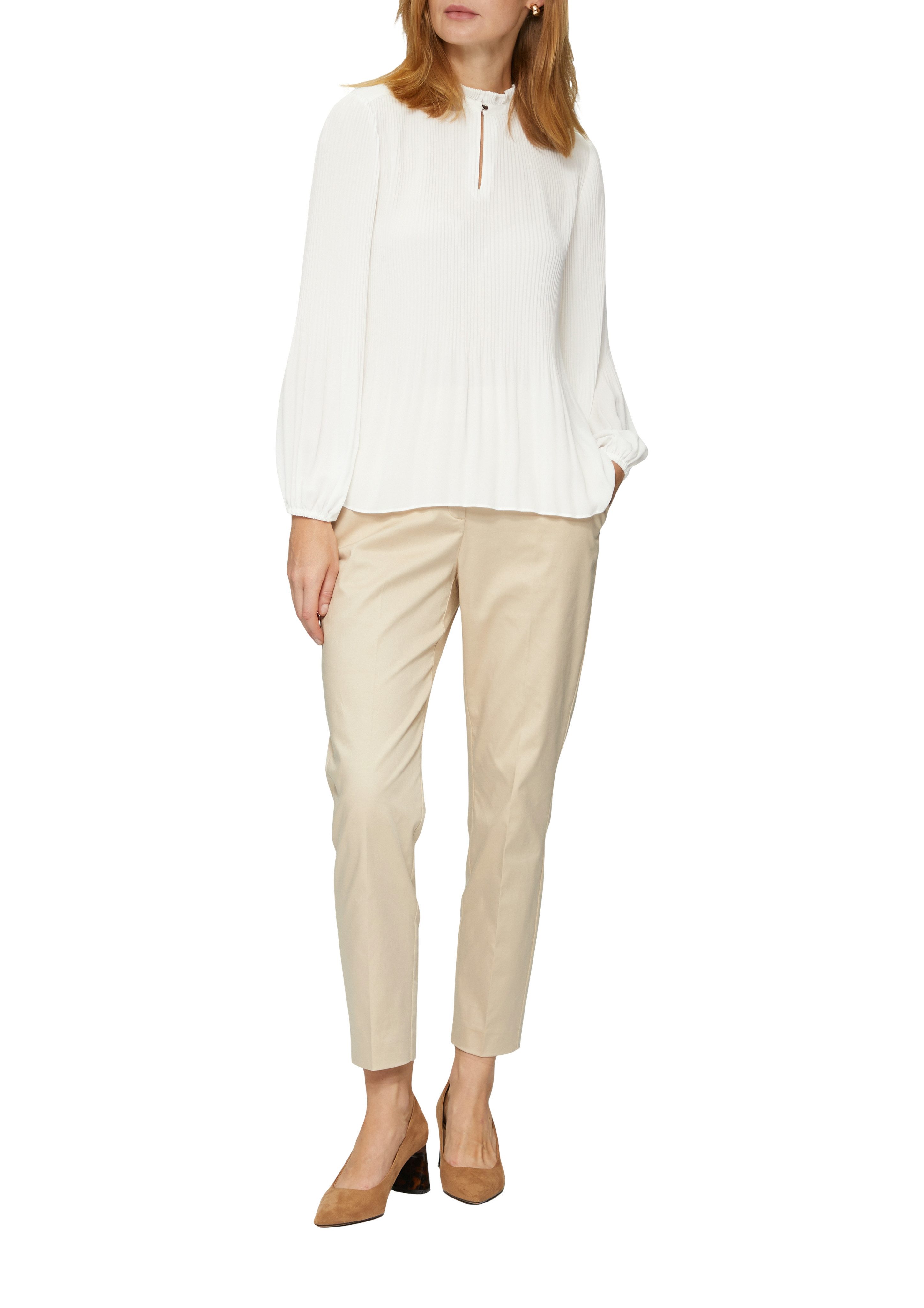 s.Oliver BLACK LABEL Blouse met lange mouwen met plissé-mouwen en opstaande kraag