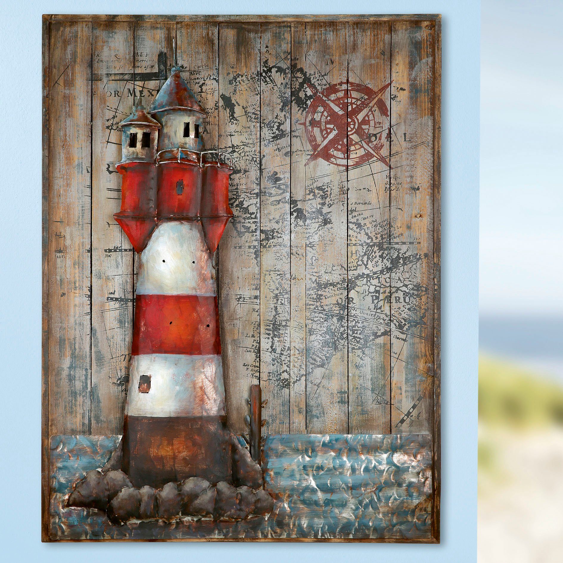 GILDE GALLERY Metalen artprint Kunstobject vuurtoren (1 stuk)