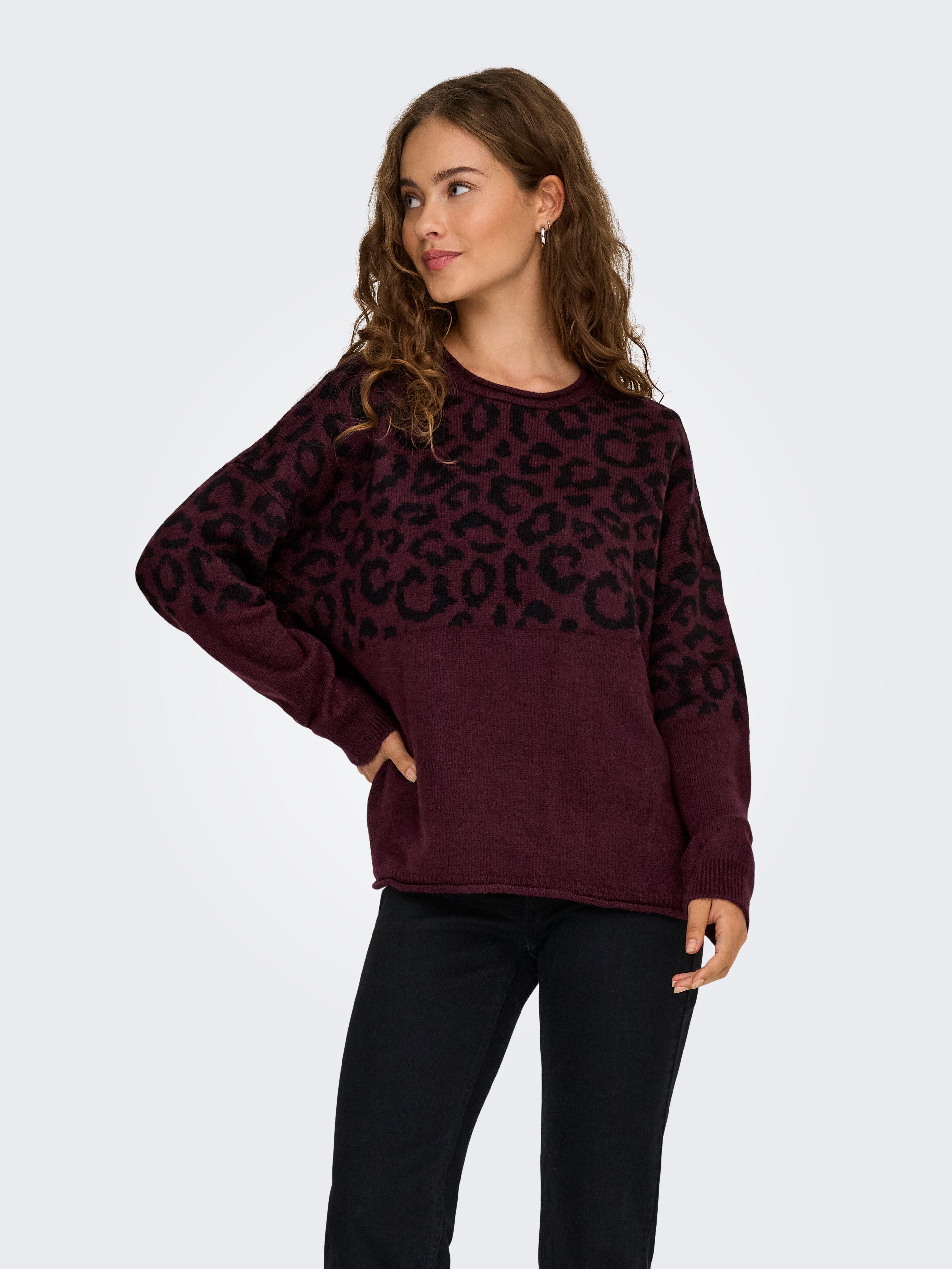 Only Trui met ronde hals ONLJADE ANIMAL LS O-NECK NOOS KNT