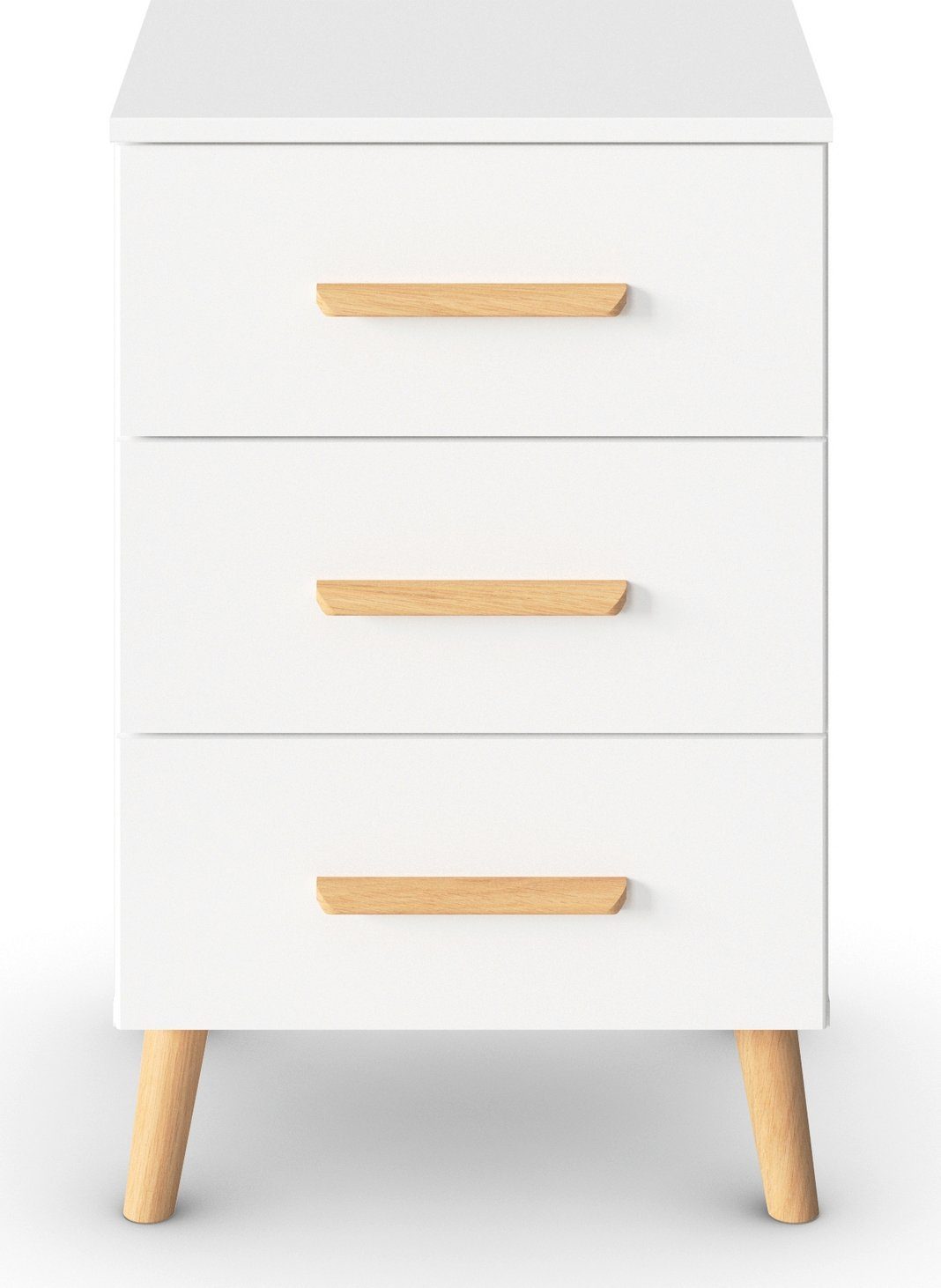 rauch Nachtkastje Skandi by Aditio met massief houten grepen, 3 laden met soft-closefunctie