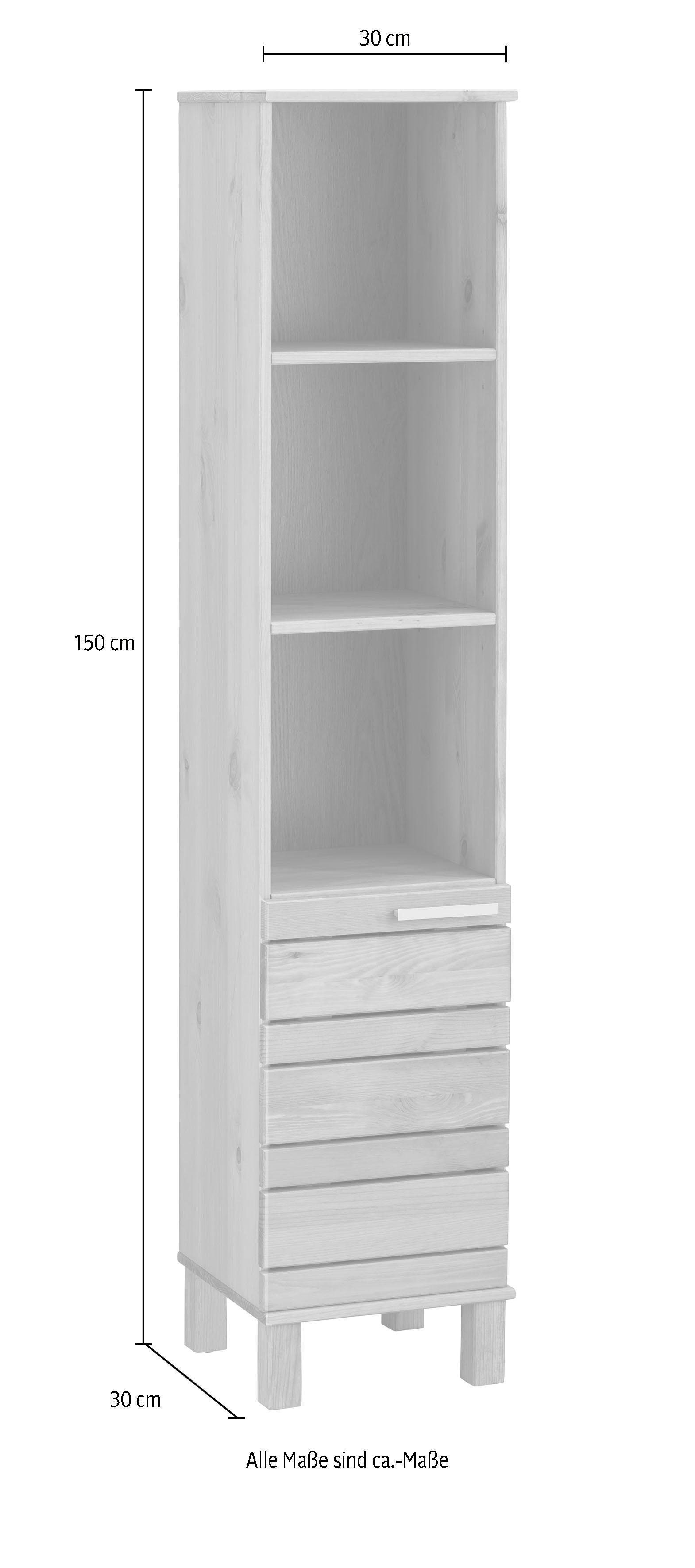 Home affaire Hoge kast Josie Breedte 30 cm, van massief hout, verstelbare planken, metalen grepen