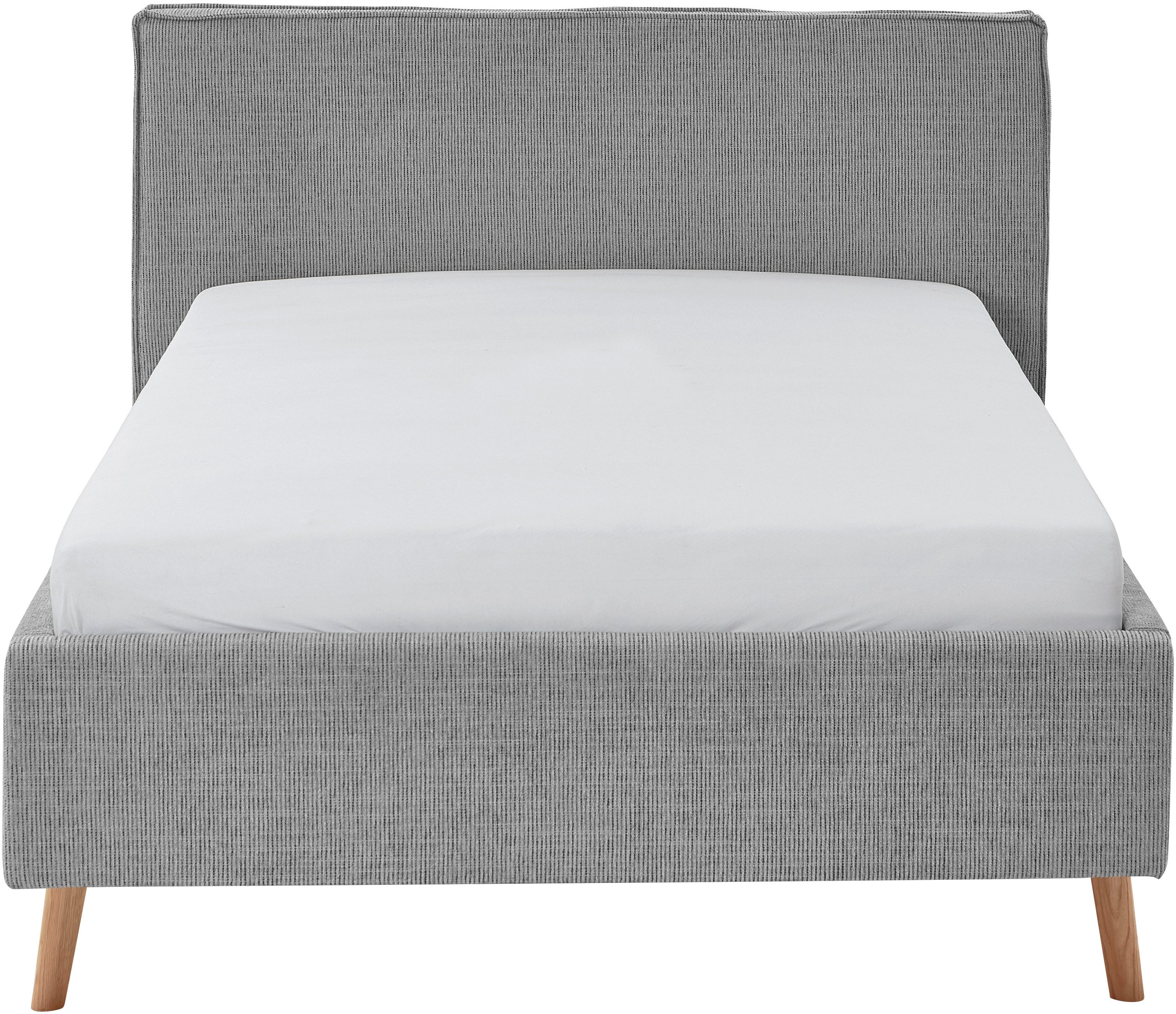 meise.möbel Gestoffeerd bed Riva met eikenkleurige houten poten, naar keuze met bedkist en lattenbodem
