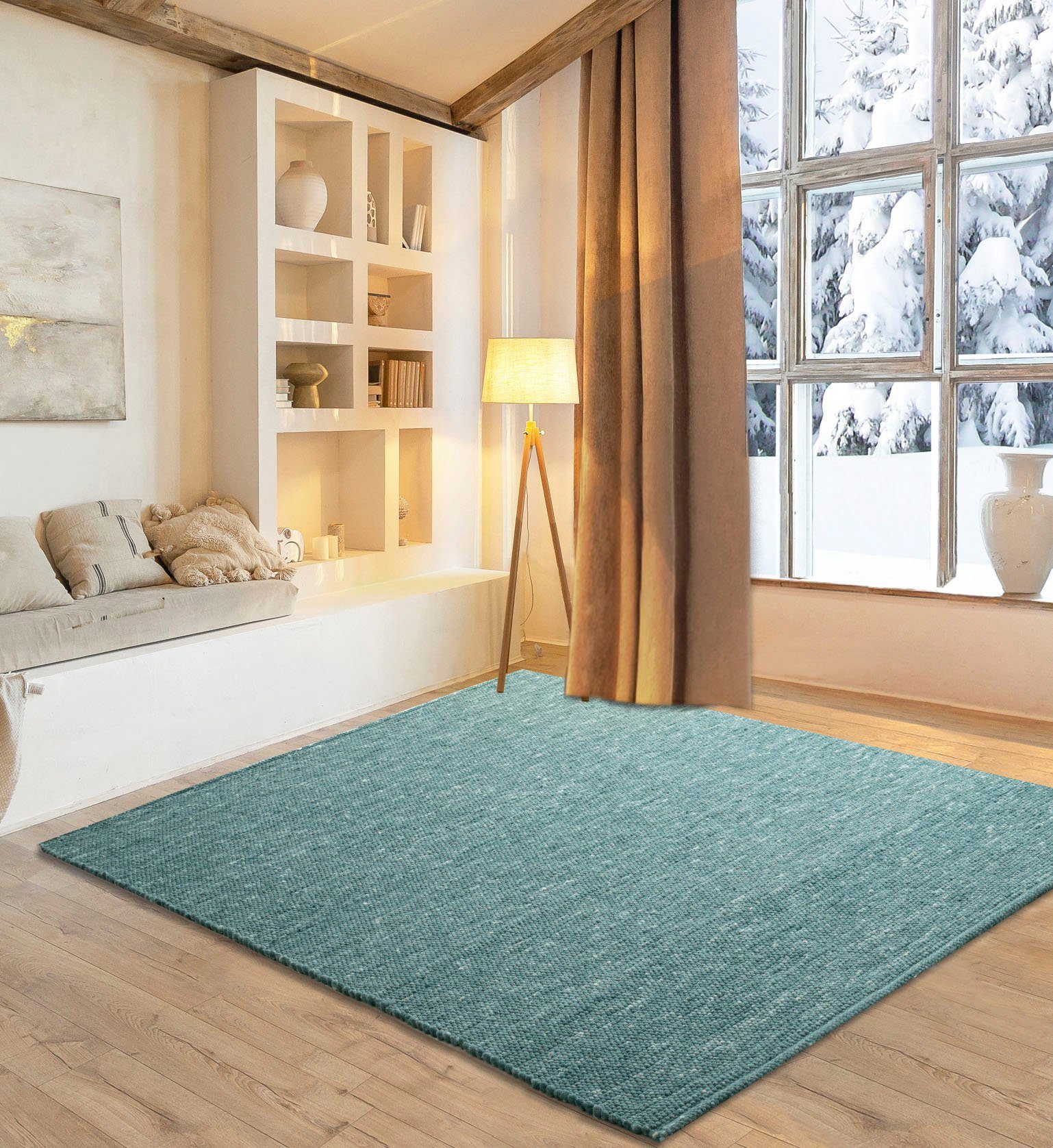 my home Wollen kleed Pirker Omkeerbaar tapijt, gemêleerd, 100% wol, handgeweven, Scandi, woonkamer wollen vloerkleden maat 190 cm x 250 cm x 12 mm