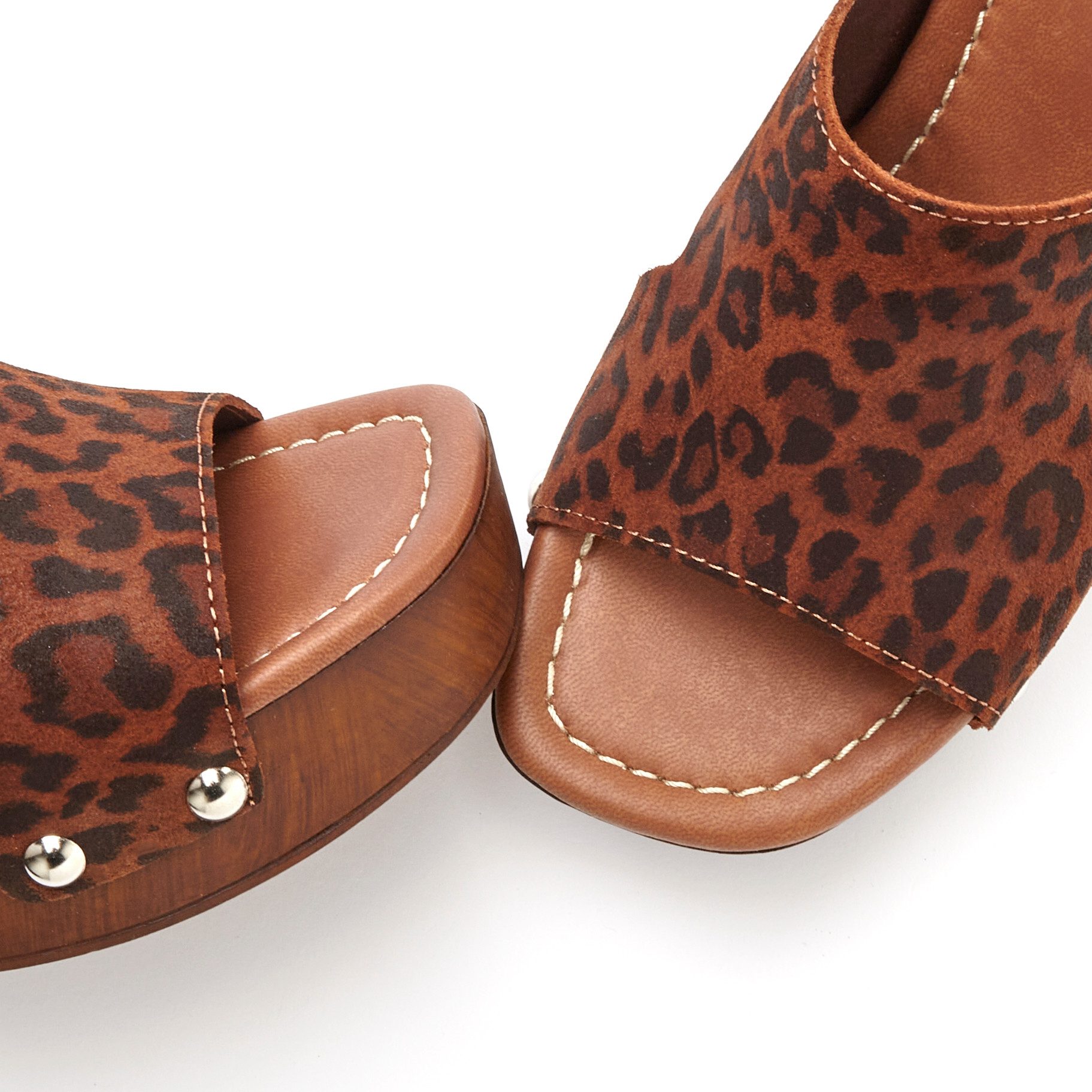 French Connection Slippers Mule, sandaal, open schoen van leer met blokhak