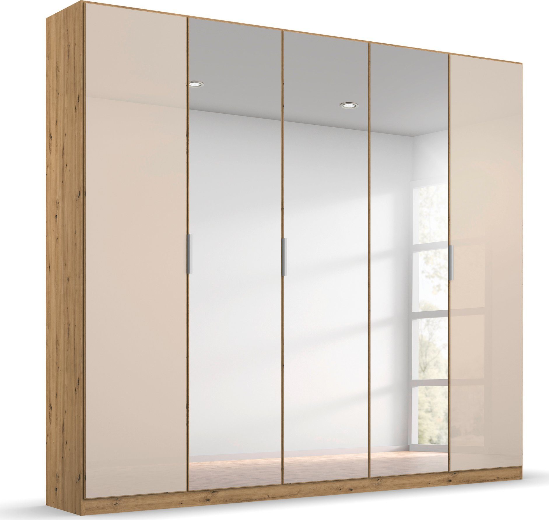 rauch Draaideurkast Kledingkast kast garderobe KOLUNA met glazen deuren en spiegel kledingkasten beige