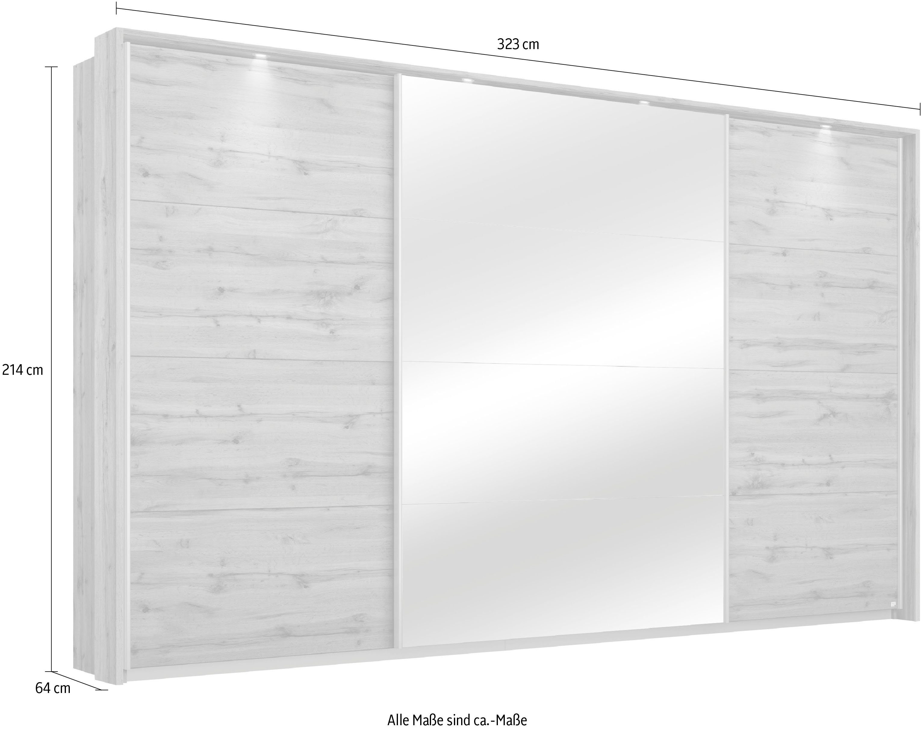 rauch Schuifdeurkast Kledingkast kast garderobe CORTONA met passe-partout en optionele verlichting inclusief indeling 2 boxen en planken