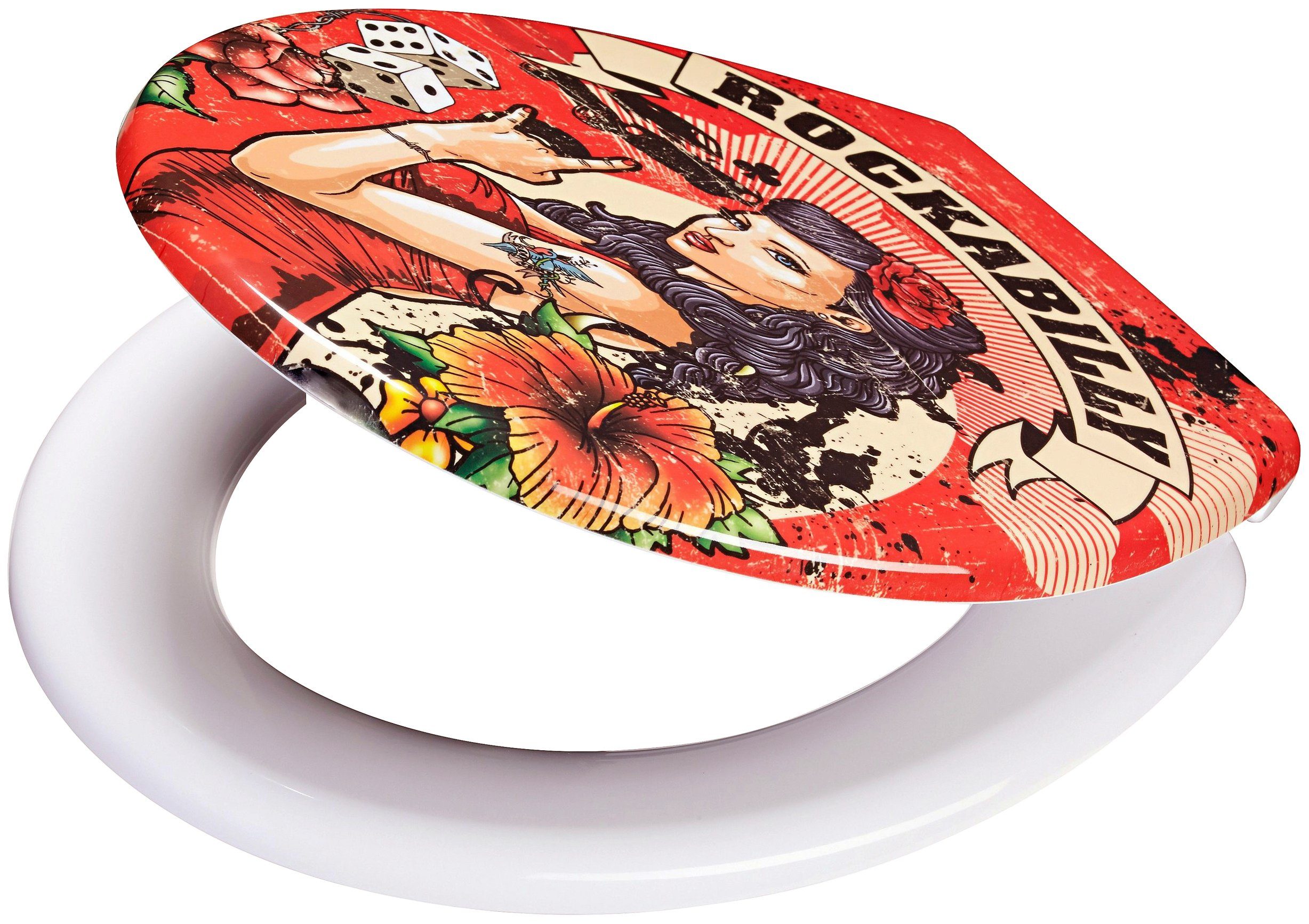 ADOB Toiletzitting Rockabilly Soft-closemechanisme, voor het schoonmaken afneembaar
