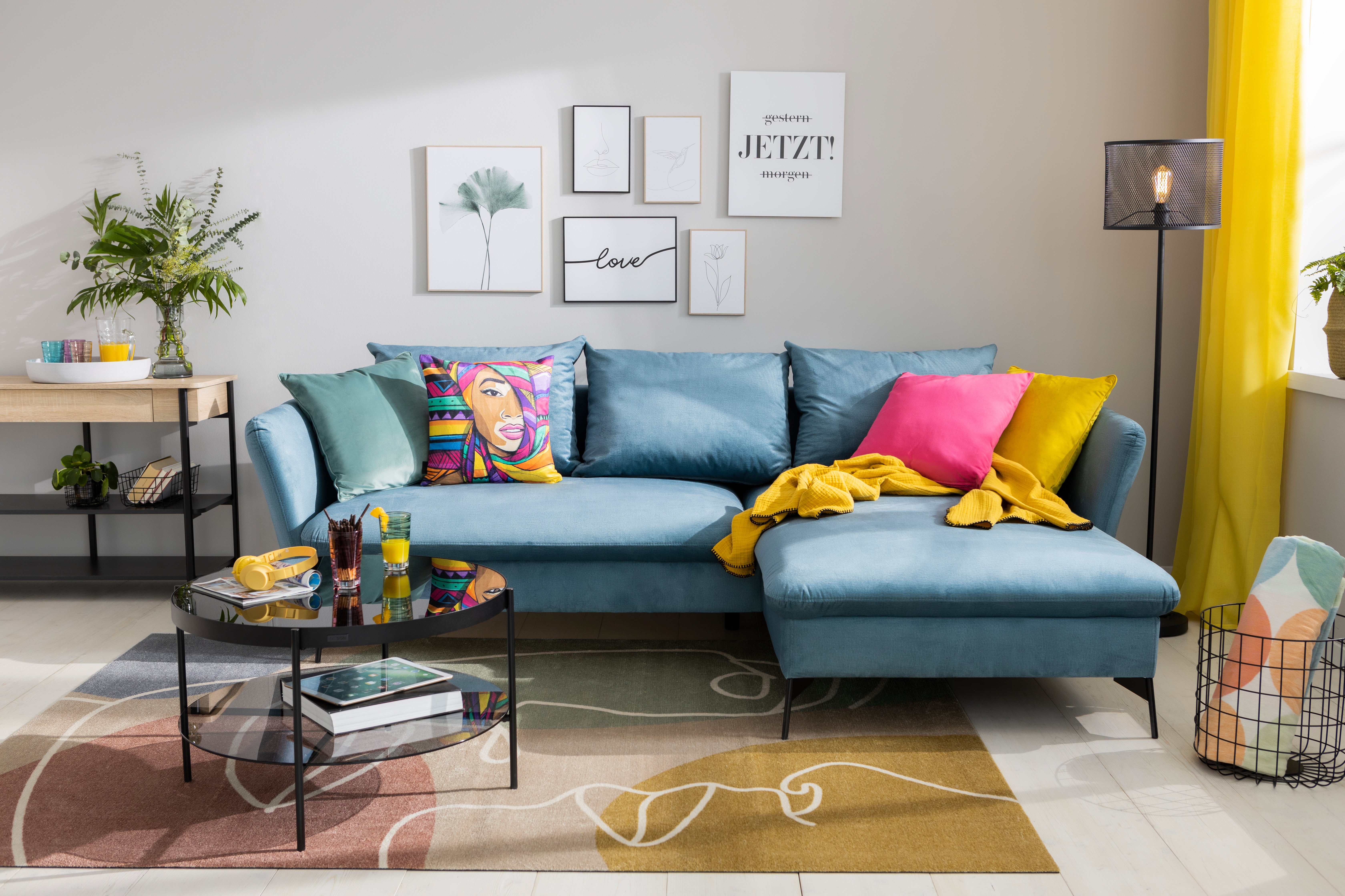 andas Hoekbank LIVORNO,258 cm, L-model, Slaapfunctie en bedlade (139/224 cm), fluweel, structuur, geweven stof