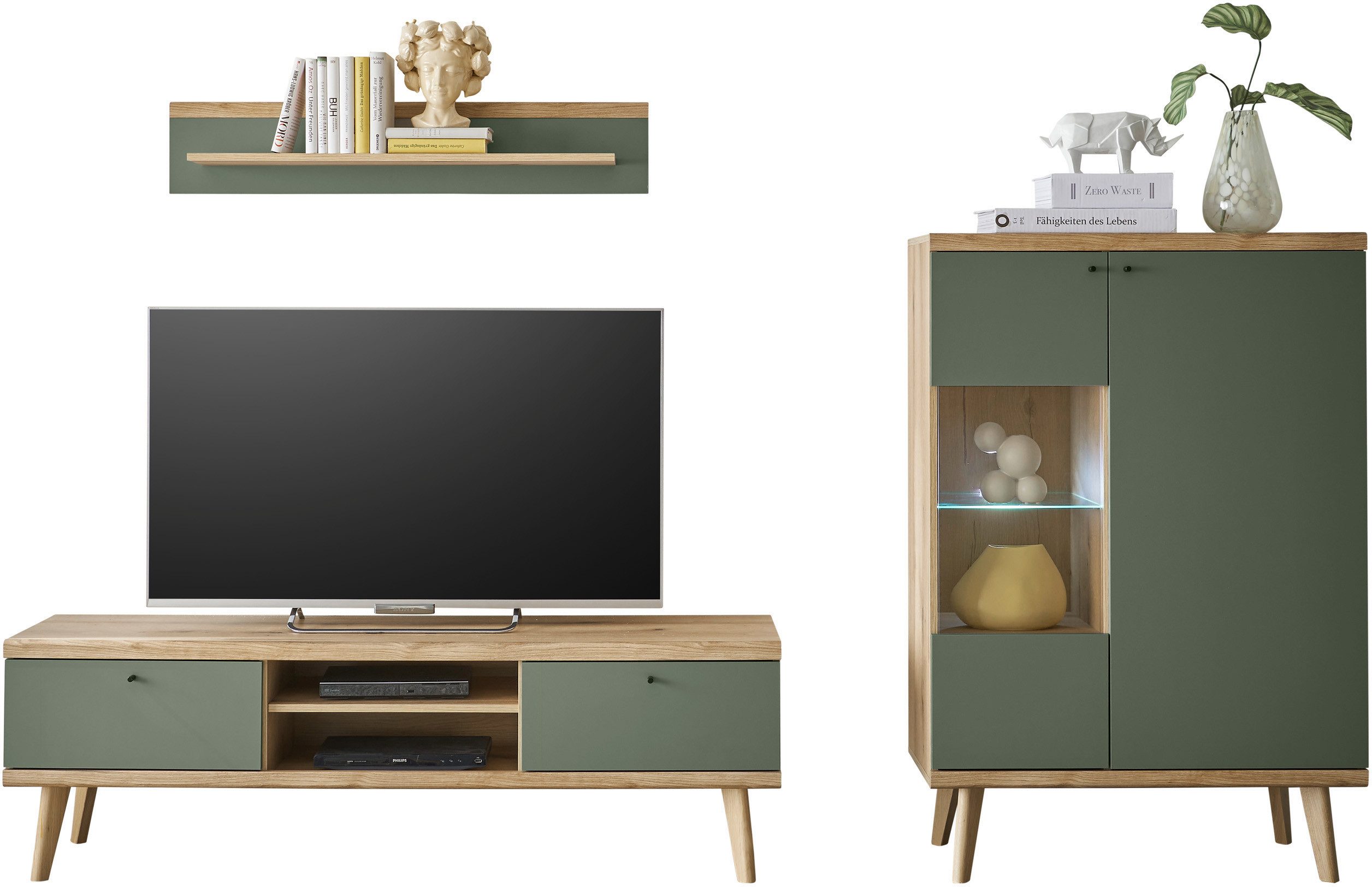 INOSIGN Wandmeubel MAVAS in moderne trendkleur, handgrepen van metaal (zwart), breedte 260 cm (set, 3-delig)