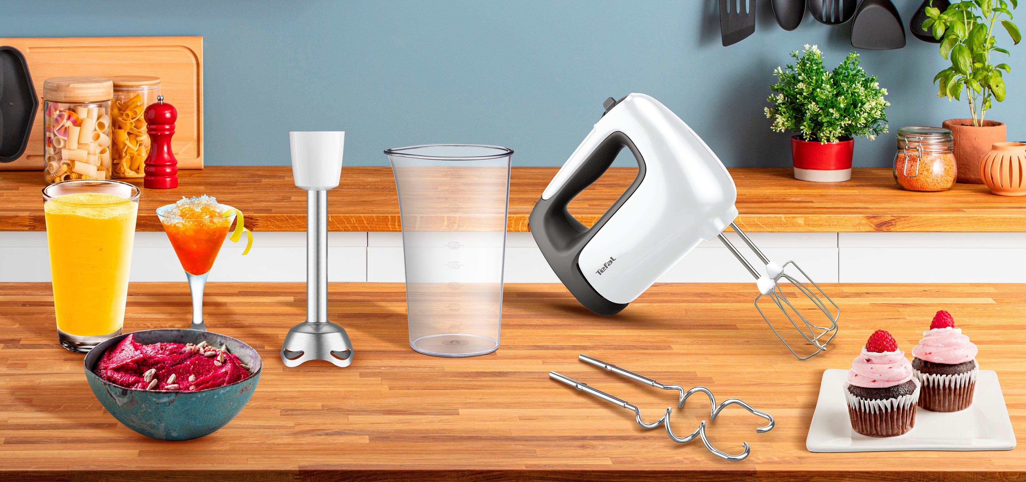 Tefal Handmixer Prep'Mix+ Turbo-functie, 2 kloppers, 2 kneedhaken, staafmixer-opzetstuk, HT4621