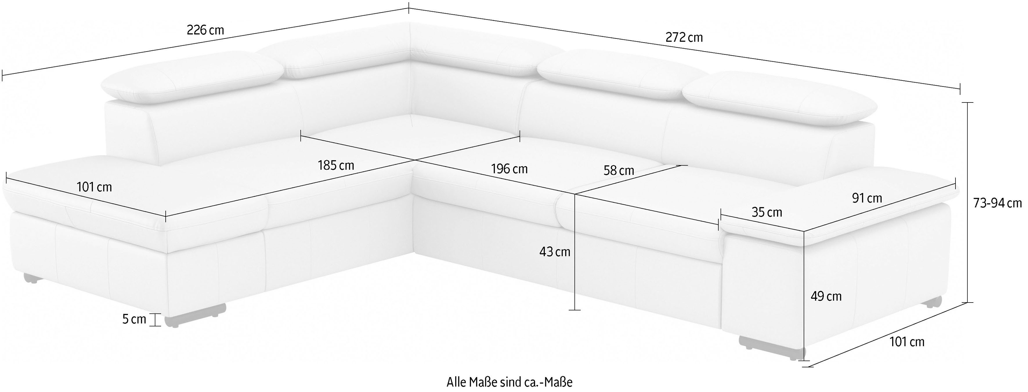 sit&more Hoekbank Alcudia L-vorm met armverstelling, optionele hoofdeindverstelling en bedfunctie