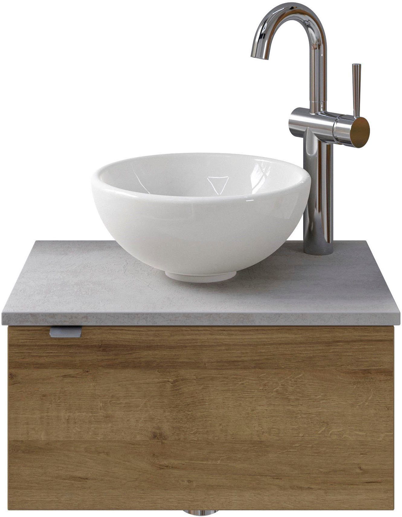 Saphir Wastafelonderkast Serie 6915 wastafel met onderkast voor gastenbadkamer, tweede toilet (3-delig) wastafelmeubels bruin