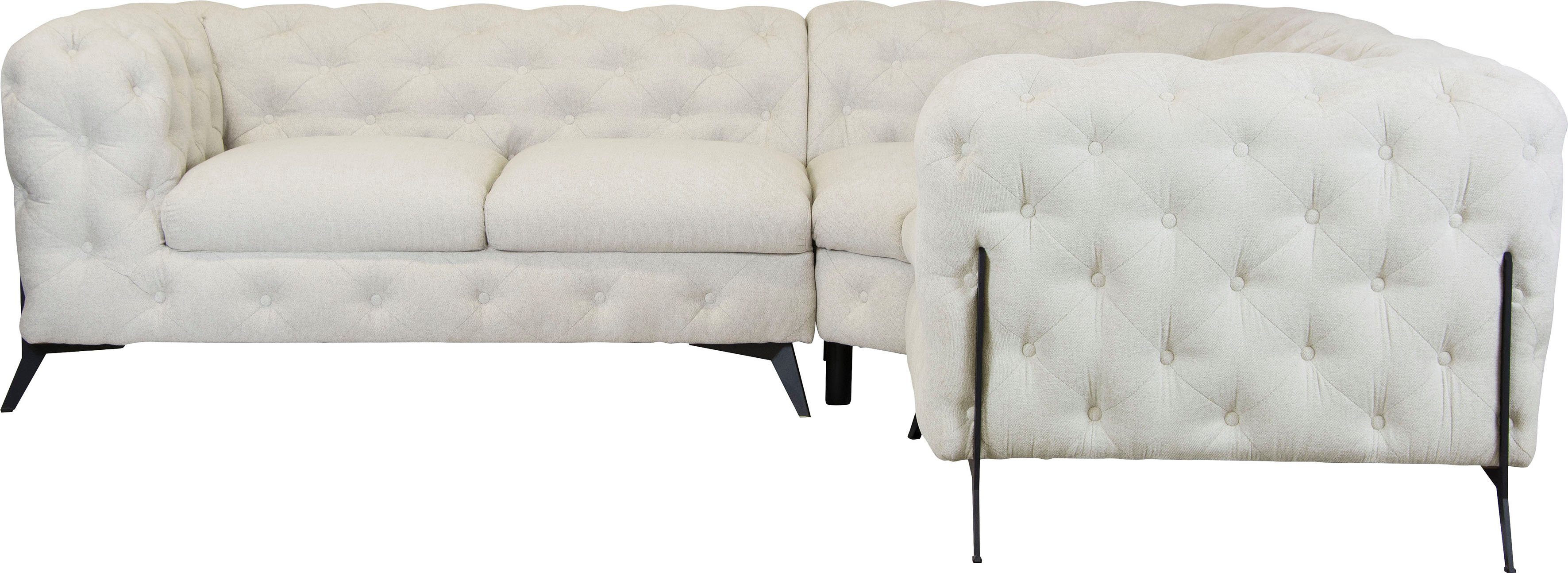 Leonique Chesterfield-bank Amaury L-vorm moderne chersterfield-look, breedte 262 cm, kleur van de poten ter keuze