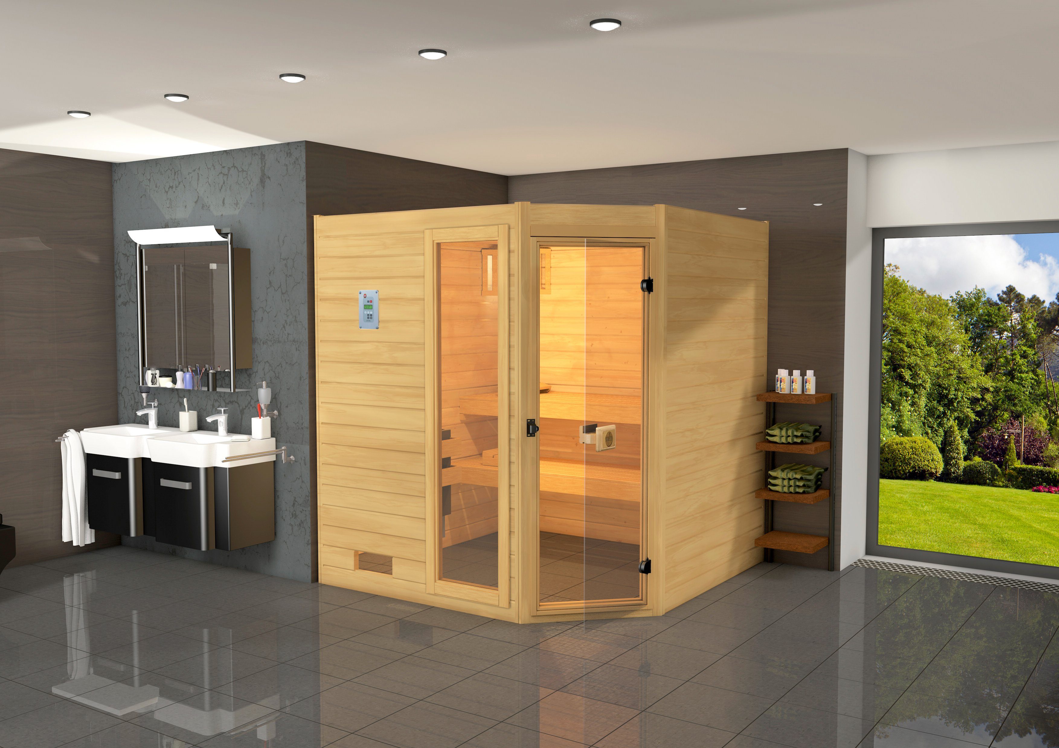 weka Sauna L_ars hoek 2 7,5 kw kachel met externe bediening