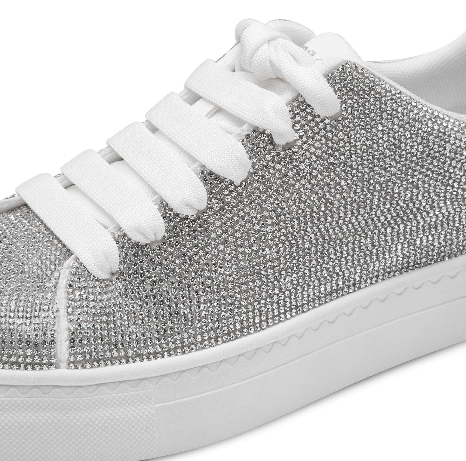 Tamaris Plateausneakers , vrijetijdsschoen, lage schoen, veterschoen in zilver-glitterlook