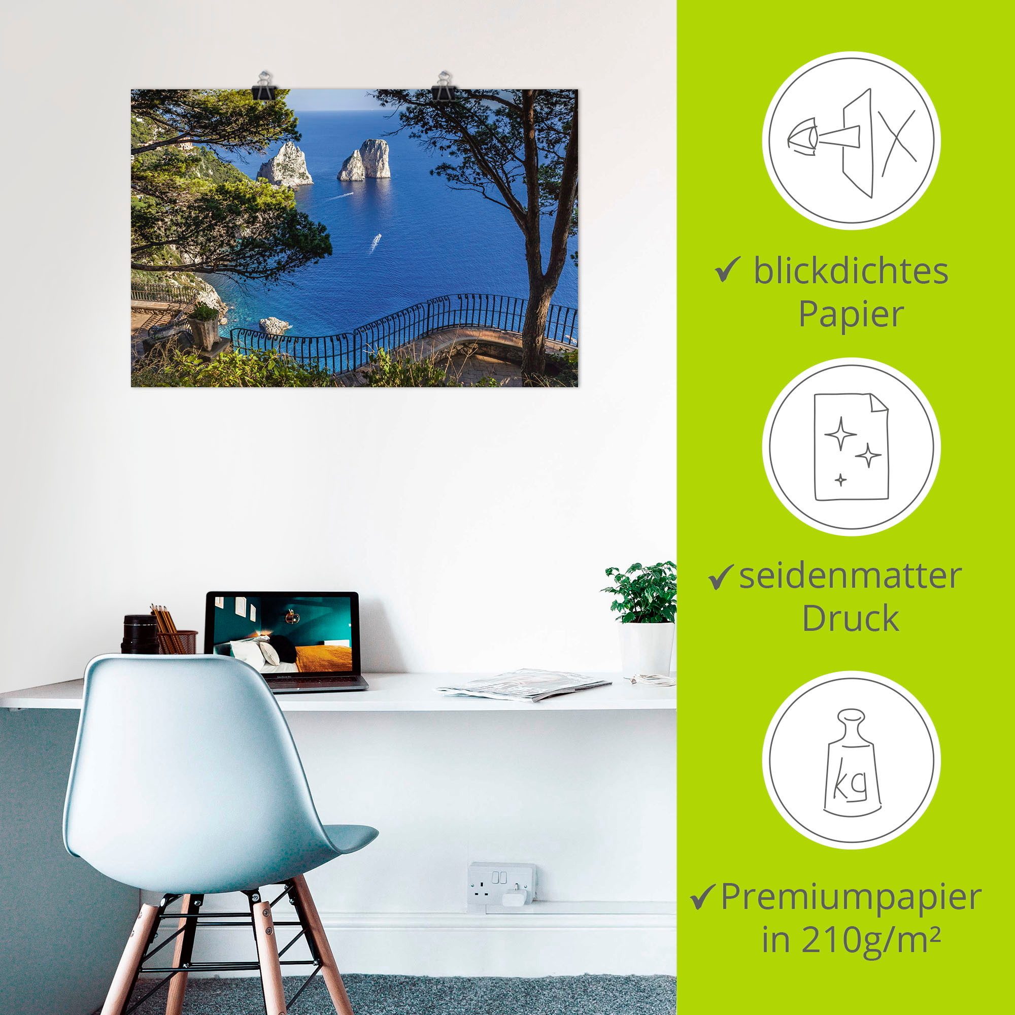 Artland Artprint Faraglione-rots op capri, Italië als artprint van aluminium, artprint voor buiten, artprint op linnen, poster, muursticker