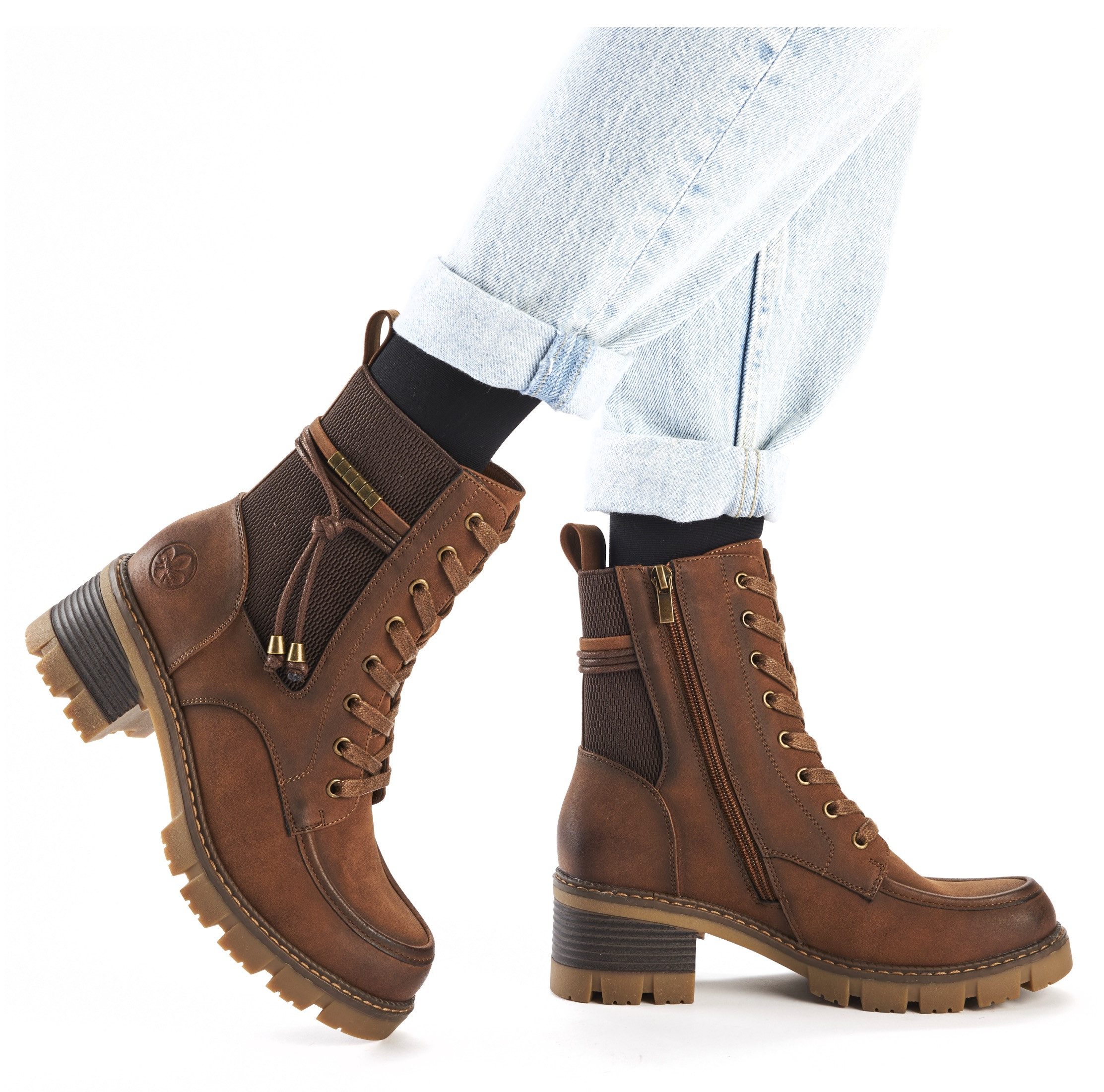 Rieker Winterlaarsjes lace-up boots, ankle boots, block heel, with zipper