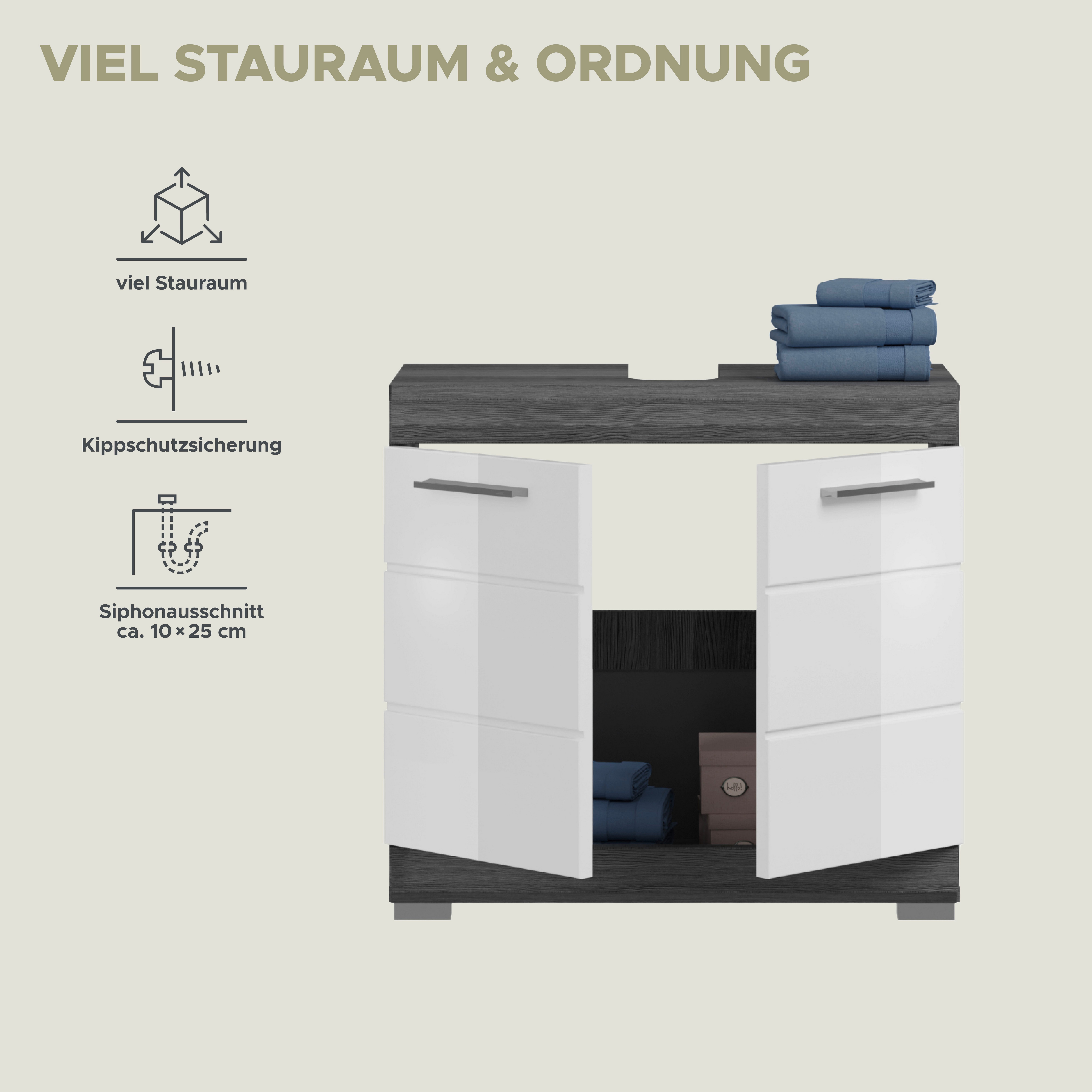 INOSIGN Wastafelonderkast Siena, breedte 60 cm, 2 deuren, 2 vakken, met sifonaansluiting, MDF-front in verschillende kleuren verkrijgbaar, badkamermeubels, badkamerkast, commode, badkamer (1 stuk)