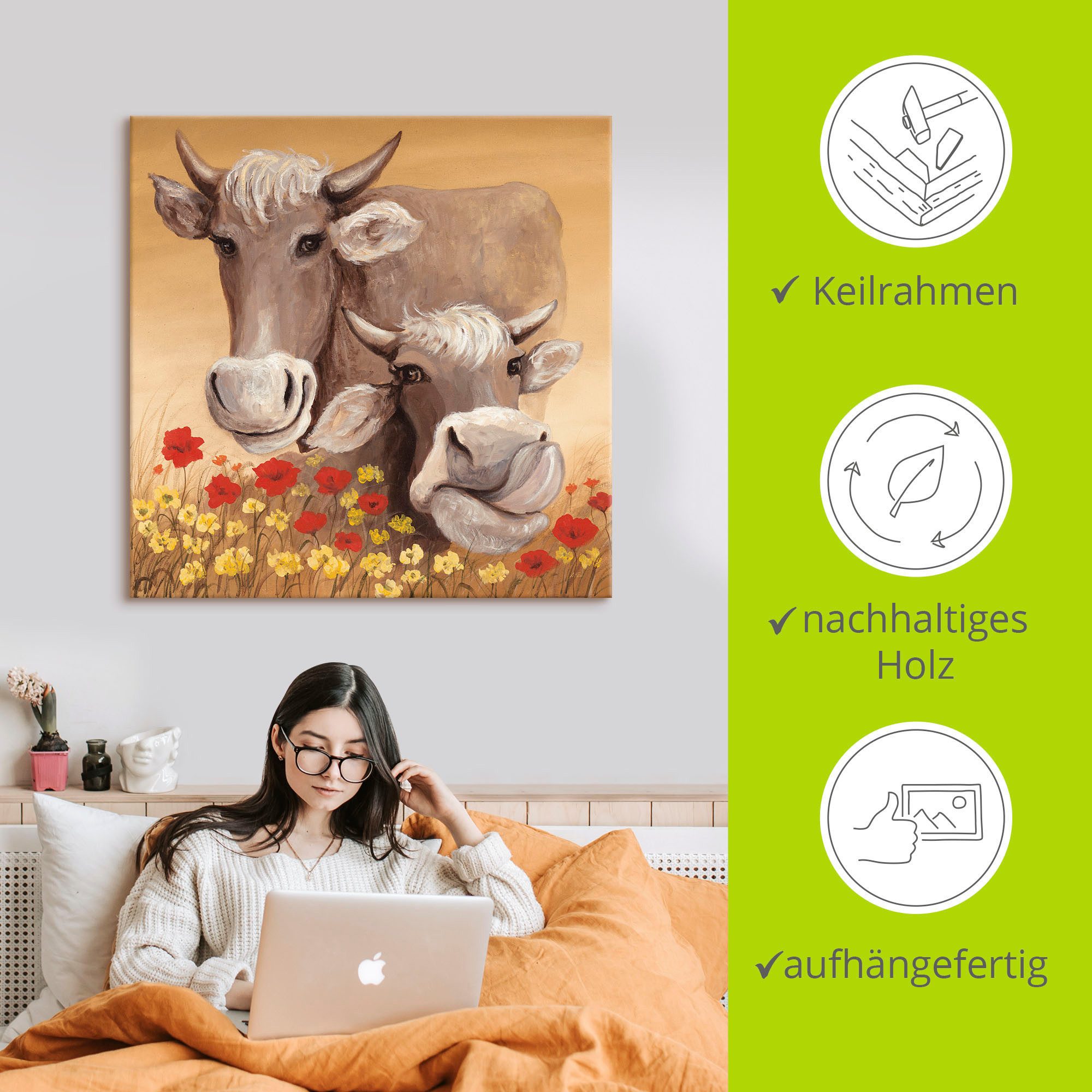 Artland Artprint op linnen Koeien gespannen op een spieraam