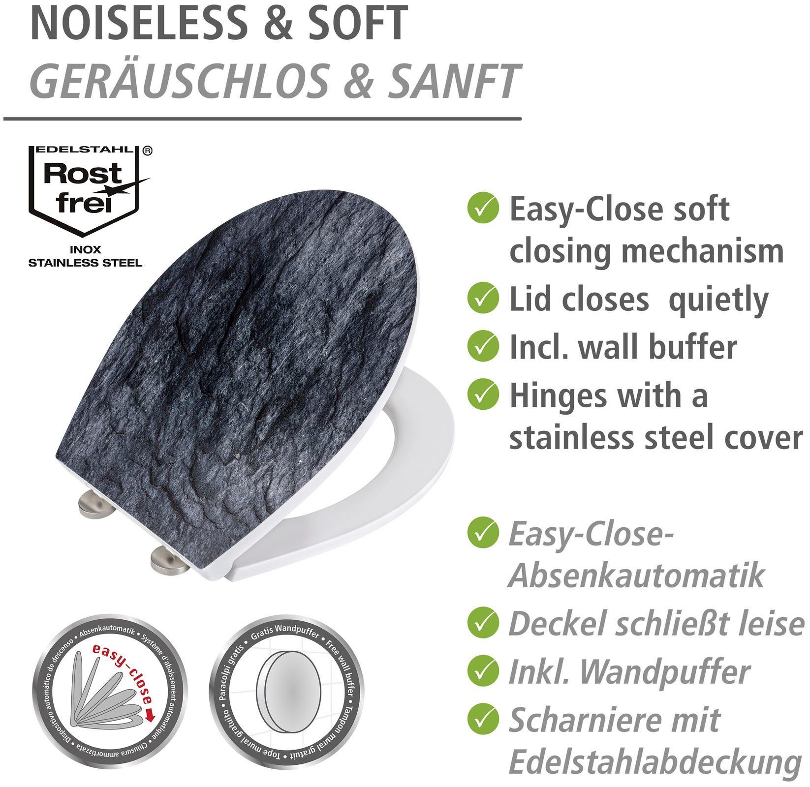 WENKO Toiletzitting Slate rok met reliëf, van antibacteriële duroplast