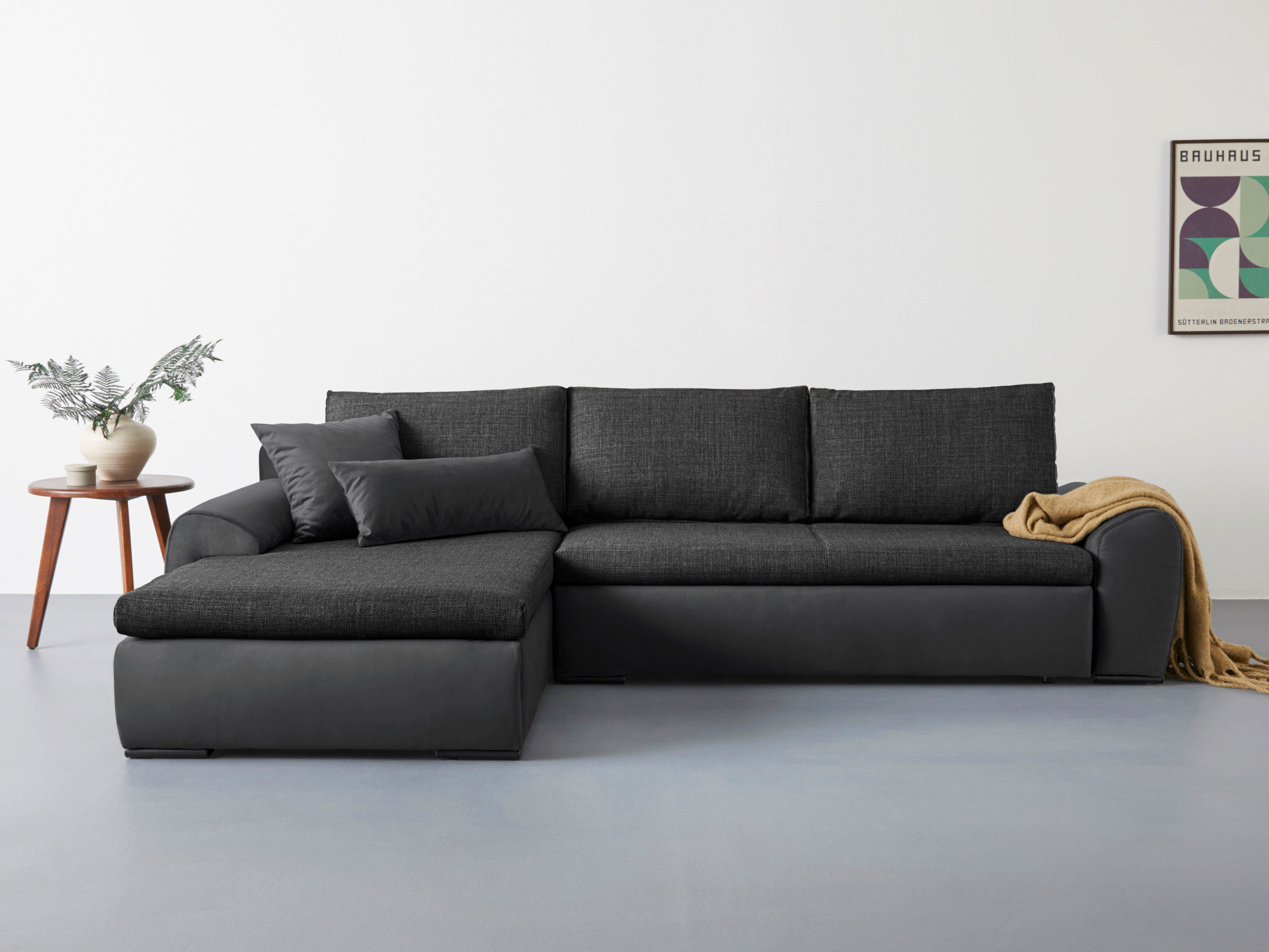 Home affaire Hoekbank Win, L-vorm, breedte 285cm optioneel met slaapfunctie en bedkast, taupe, corduroy