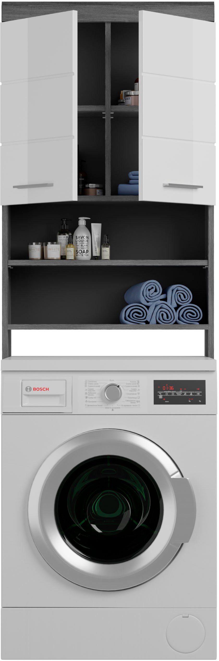 INOSIGN Badkamerserie Siena, 4-delig, bestaande uit: Hoge kast, WBU, spiegelkast, wasmachine ombouwkast (set, 4-delig)