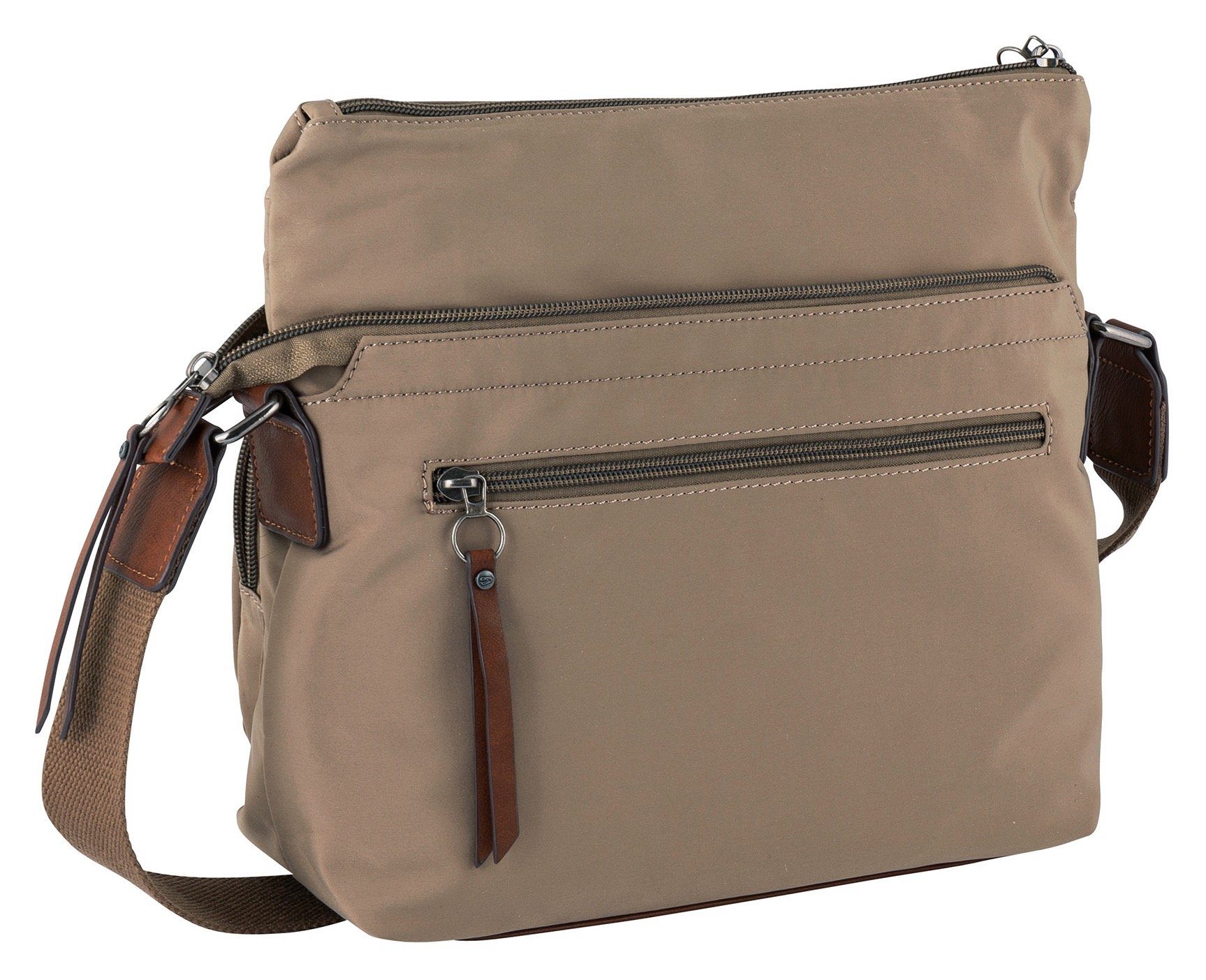 camel active Schoudertas Sky van licht robuust nylon met imitatieleer-applicaties, een blikvanger