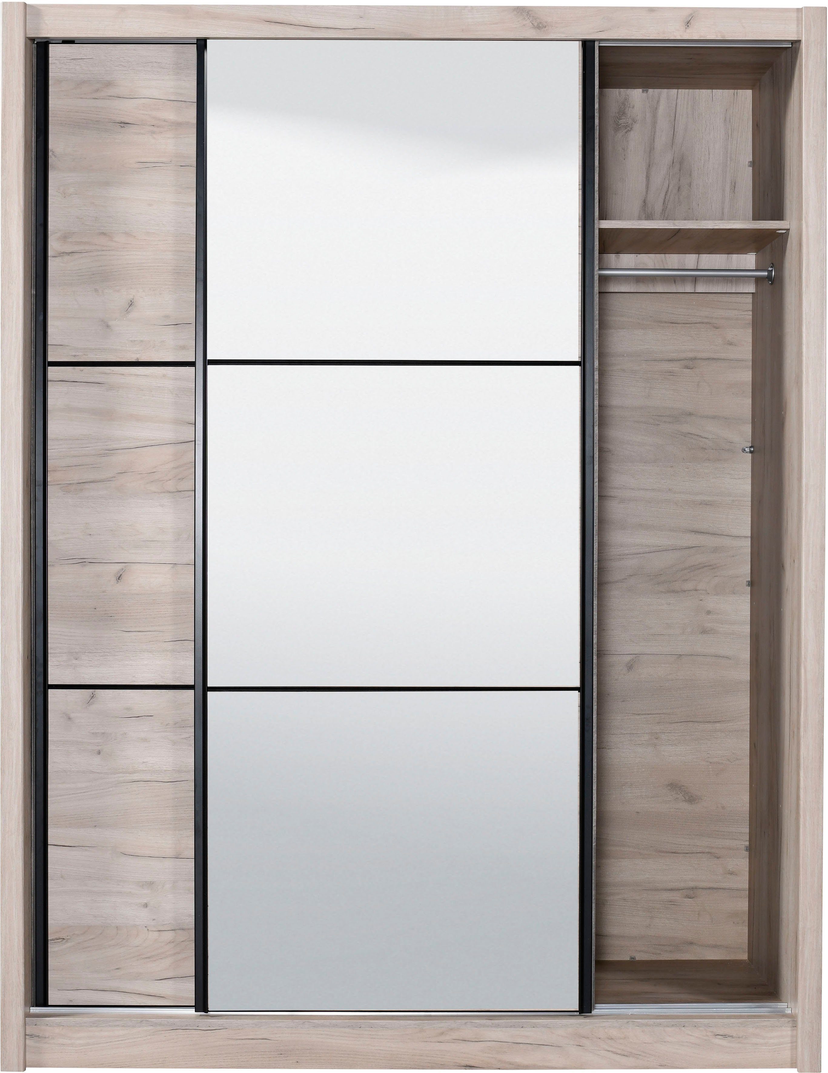 INOSIGN Zweefdeurkast Navara kledingkast met spiegel linnenkast garderobe met royale binnenuitrusting, fsc®-gecertificeerd, in 3 breedtes