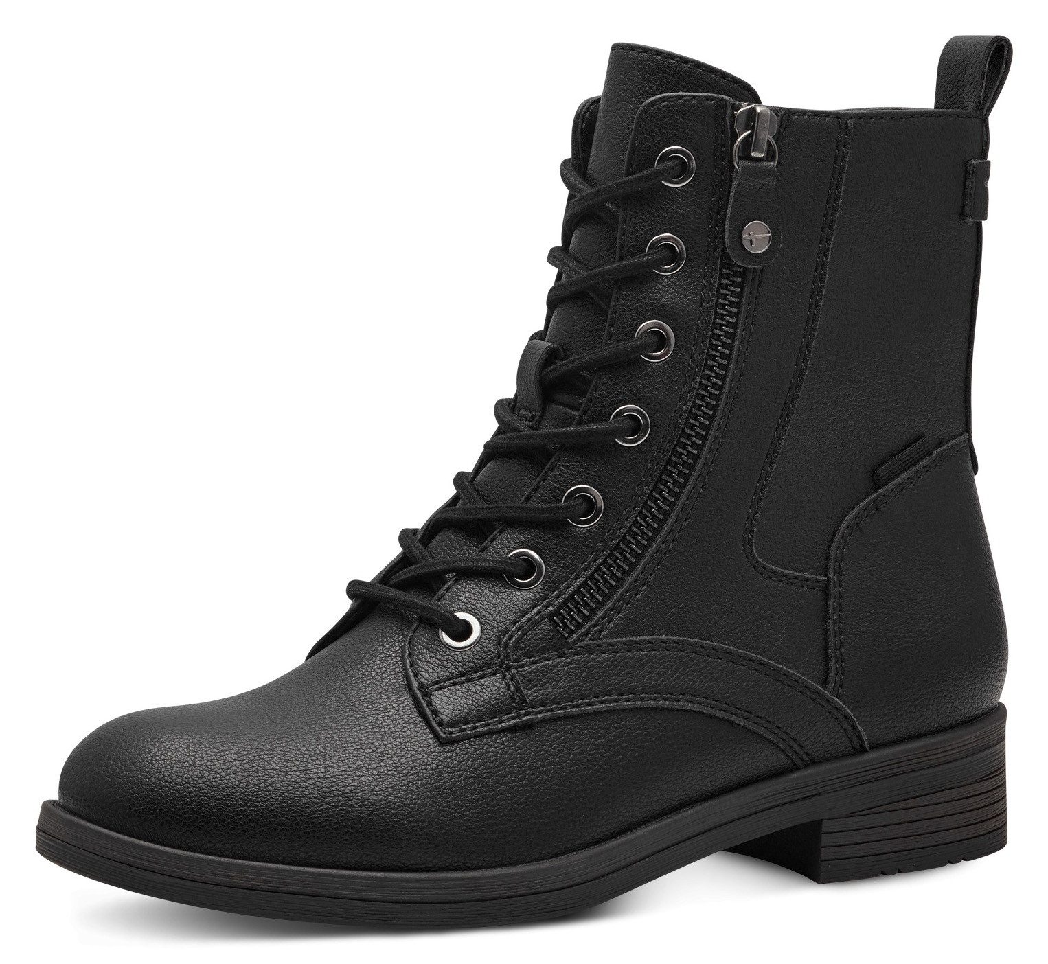 Tamaris Hoge veterschoenen SHAE blokhak, veterschoenen, laarsjes met decoratieve ritssluiting dames veterlaarsjes maat 38 EU zwart