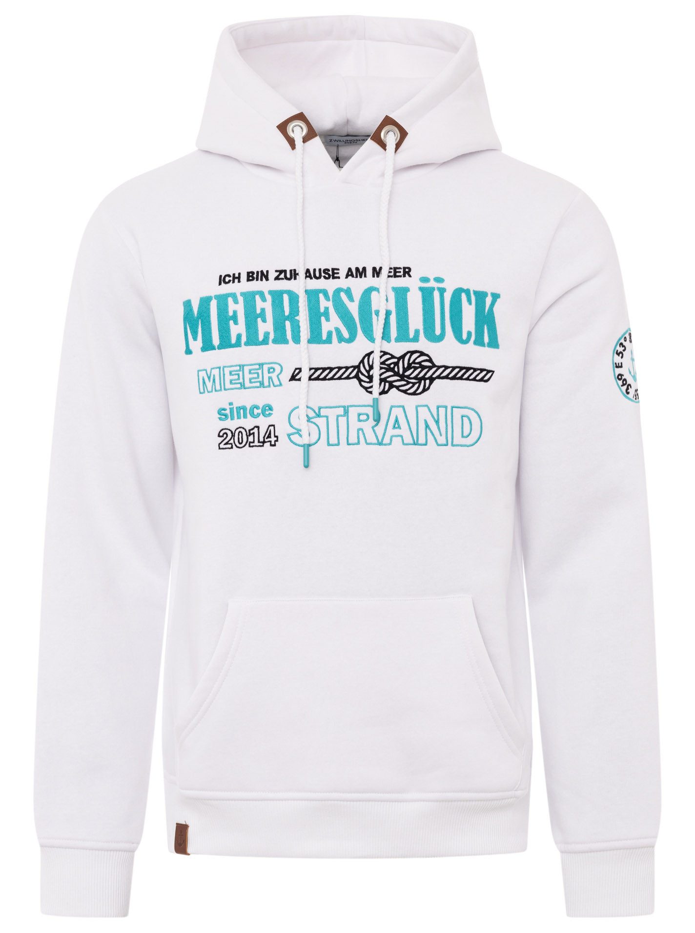 Zwillingsherz Hoodie Zee geluk met geborduurd detail op de mouw en capuchon