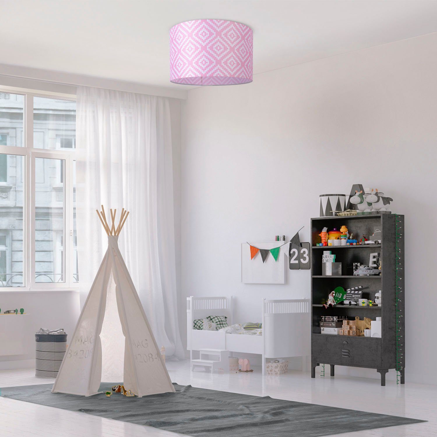 Paco Home Plafondlamp Hugo Stella Stoff lampenkap vintage woonkamerlamp rond retro ontwerp textiel