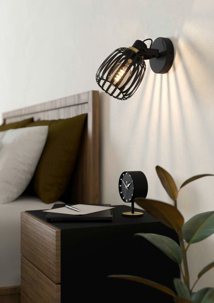 EGLO Plafondspot Girona Wandlamp, wandspot van metaal in zwart en geborsteld messing, E27 (1 stuk)