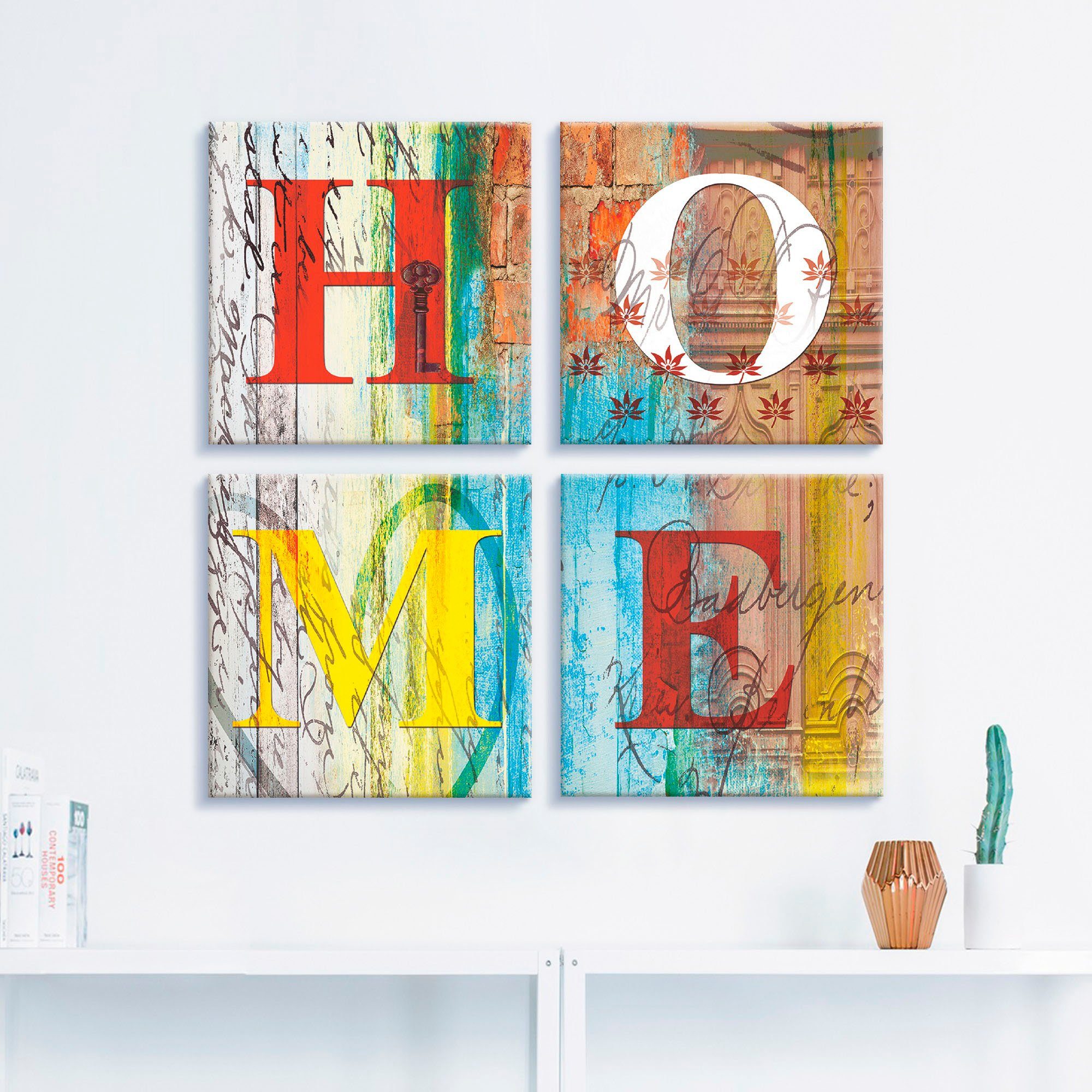 Artland Artprint op linnen Kleurrijk huis set van 4, verschillende maten (4-delig)