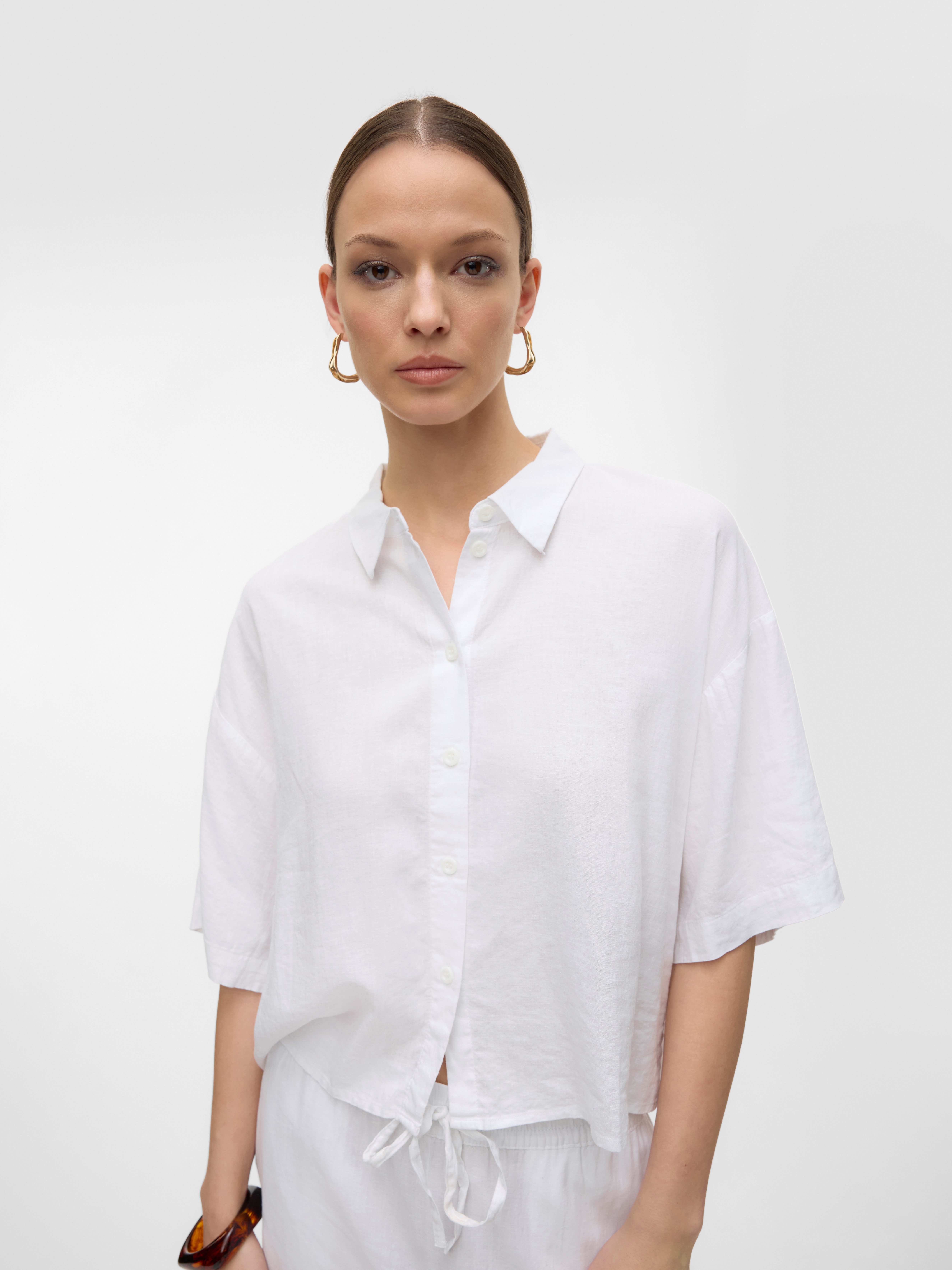 Vero Moda Overhemdblouse VMLINN LINEN 2/4 SHORT SHIRT WVN NOOS dames dames overhemden maat XS (34) wit