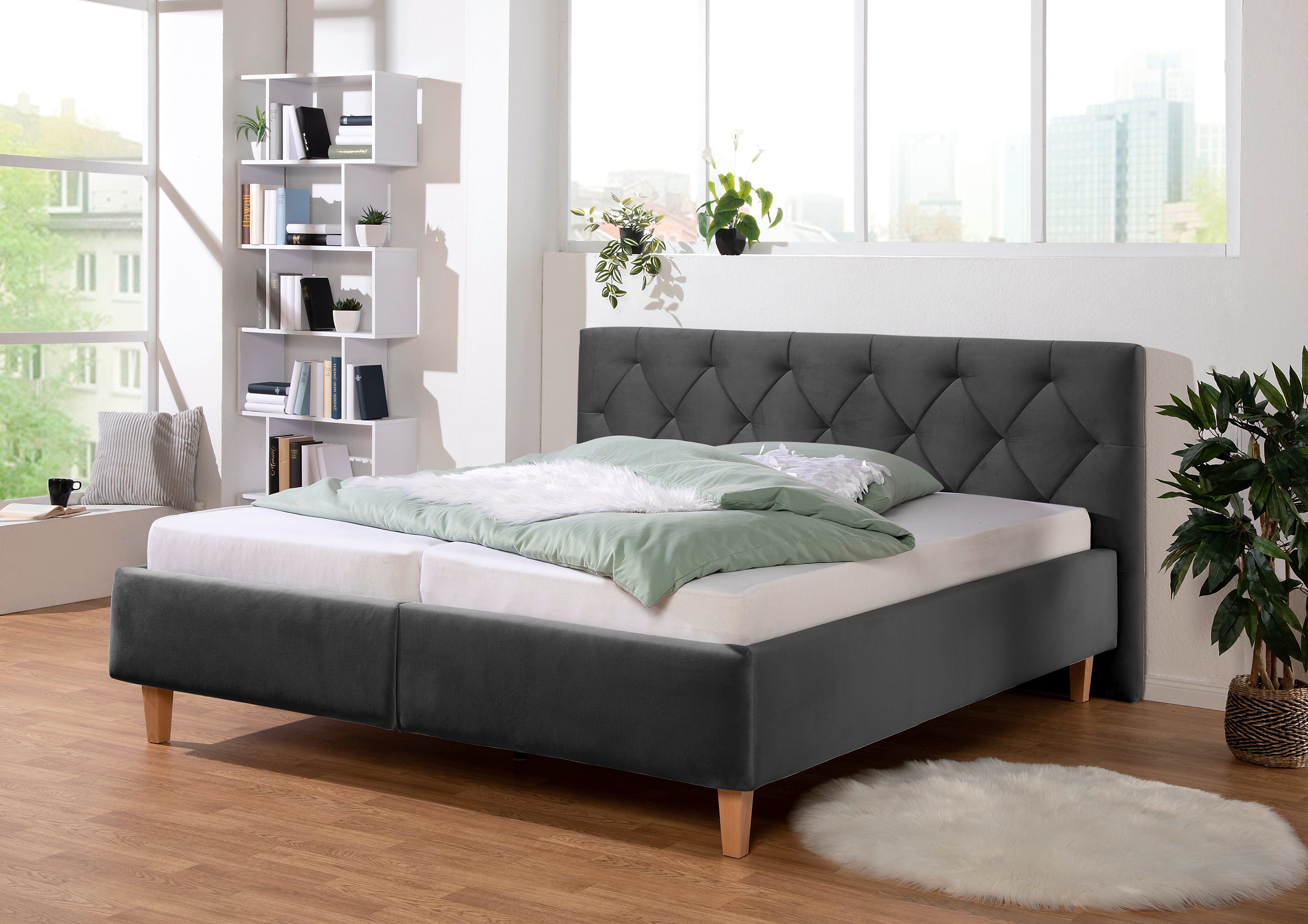 Guido Maria Kretschmer Home&Living Gestoffeerd bed Sunley 100 Kruisstiksel, hoofdbordhoogte 102 cm, zonder of met matras/lattenbodem