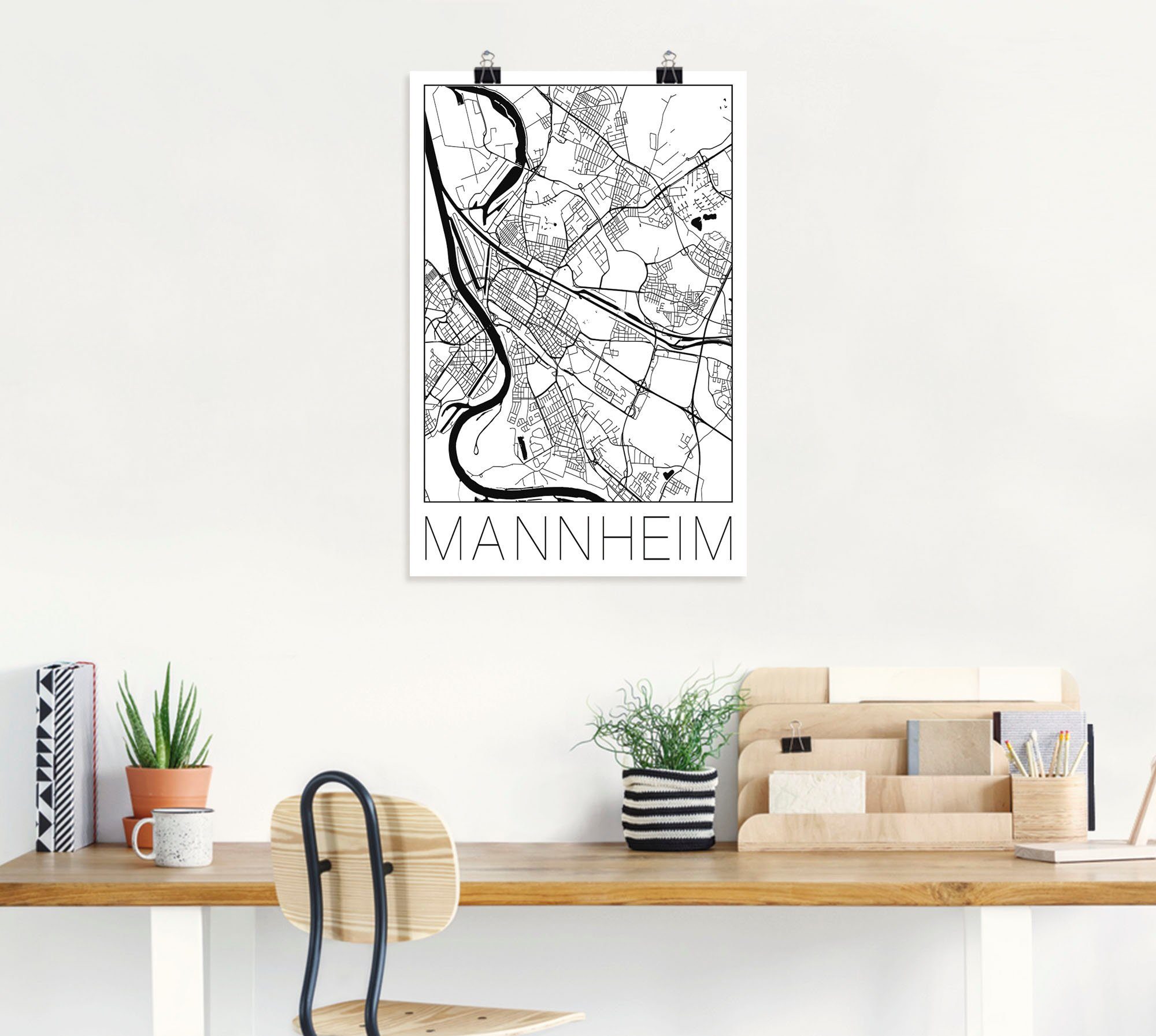 Artland Artprint Retro kaart Mannheim Duitsland als artprint van aluminium, artprint voor buiten, poster in diverse formaten