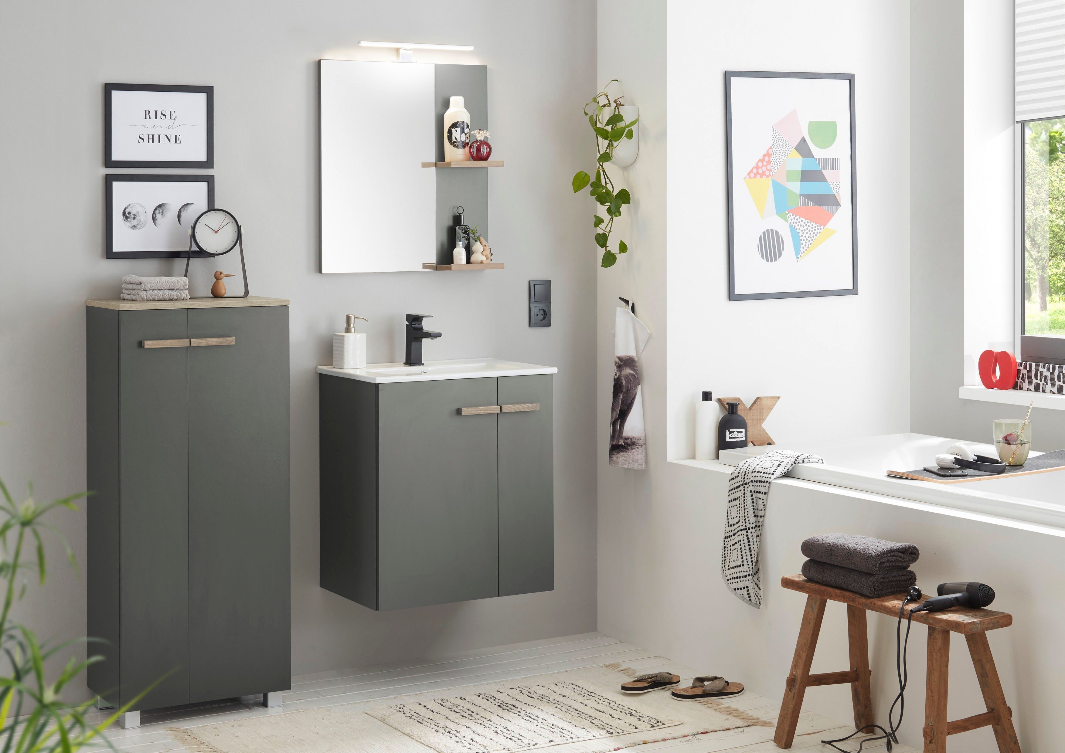 Places of Style Badkamerserie SOLiD, Badmöbel-Set, Bad im modernen Design, 3-teiliges Badezimmer Totale breedte 130 cm, wastafelonderkast met inbouw-wasbak, halfhoge kast (3-delig)