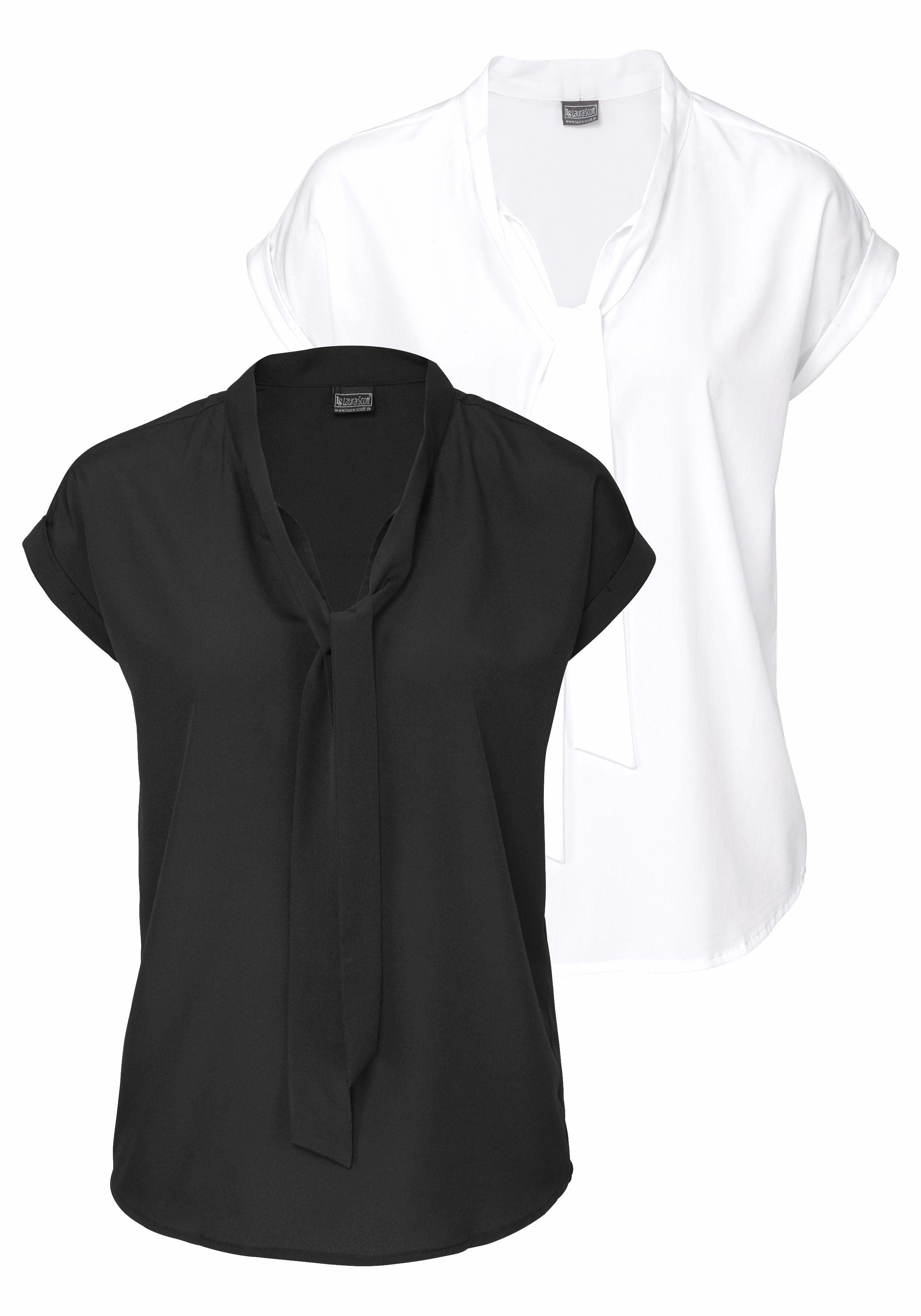 Bruno Banani Blouse met kraagstrik met bindstrik (2-delig, Set van 2)