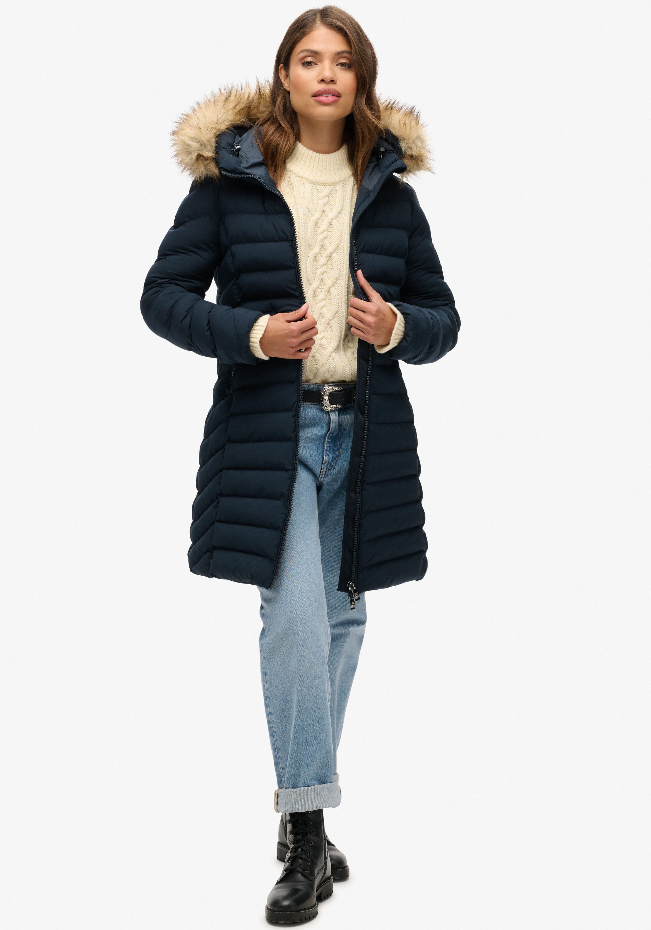 Superdry Gewatteerde jas FUJI NEPPEL HOOD MID LENGTH