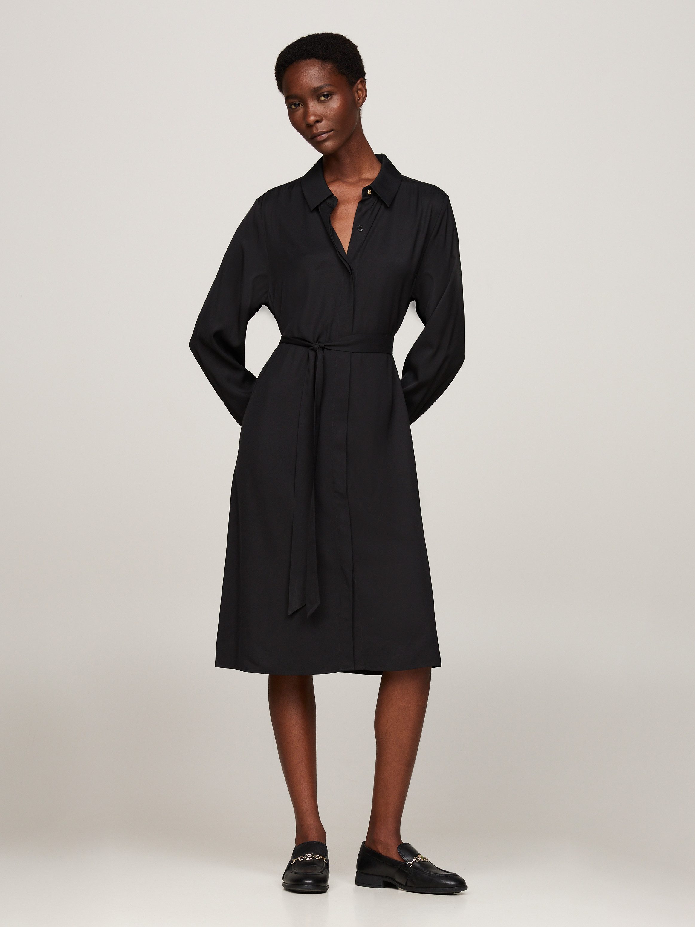 Tommy Hilfiger Jurk met overhemdkraag FLUID VISCOSE SHIRT DRESS vloeiende viscose kwaliteit