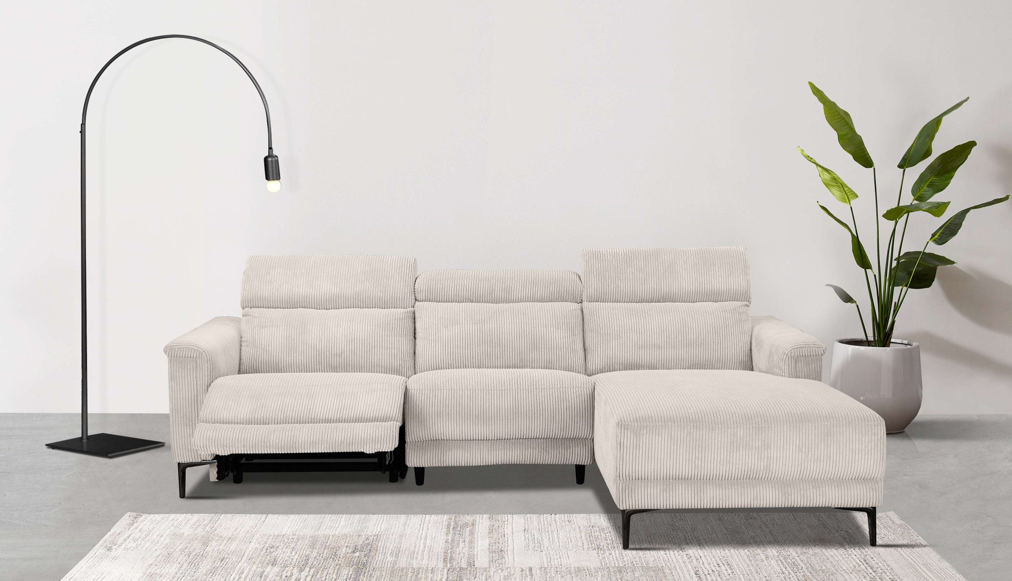 Places of Style Hoekbank Lund in cord, L-vorm, 261 cm, handmatige en elektrische relaxfunctie