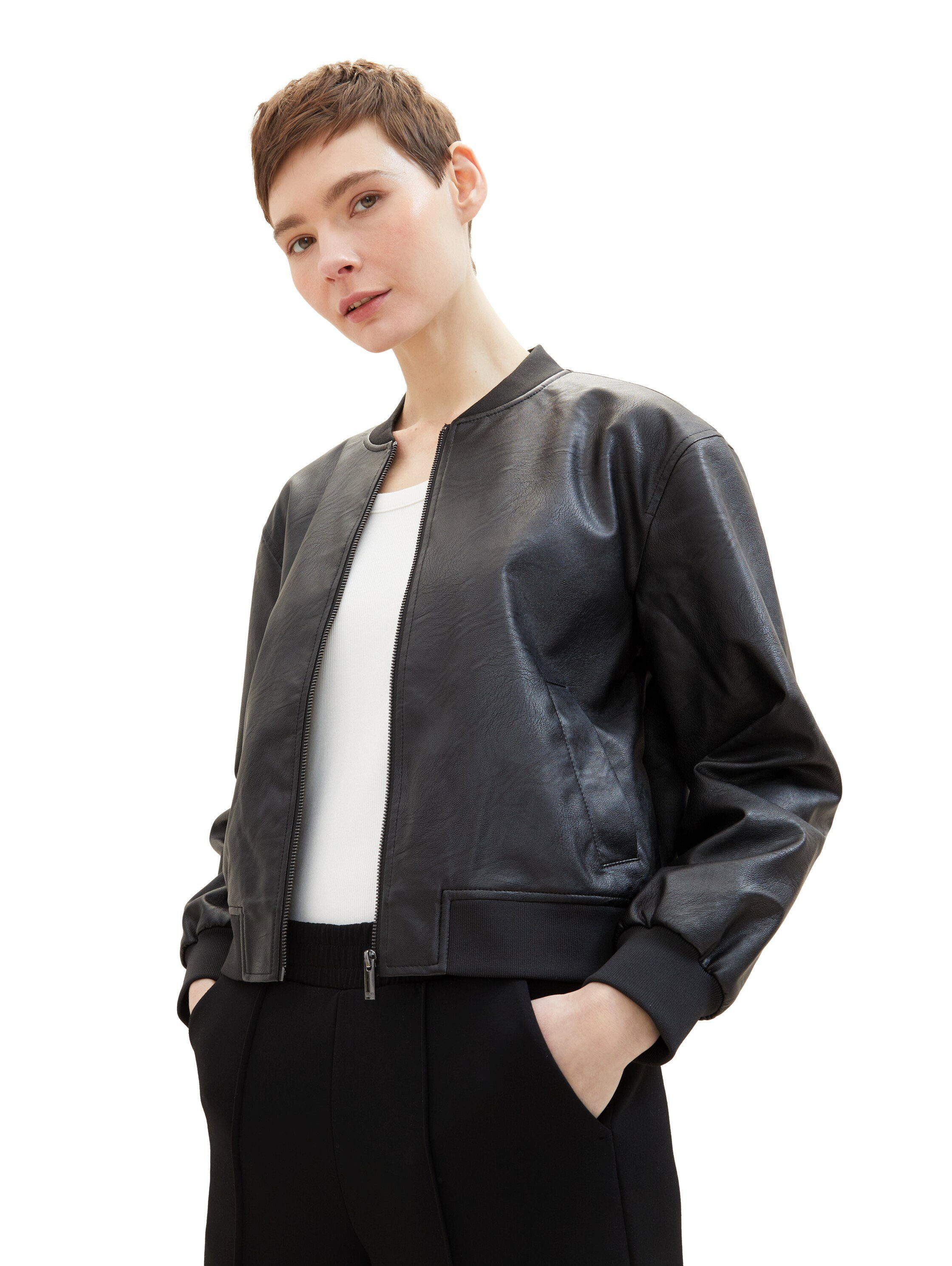 Tom Tailor Denim Blouson Bomberjack van kunstleer met insteekzakken