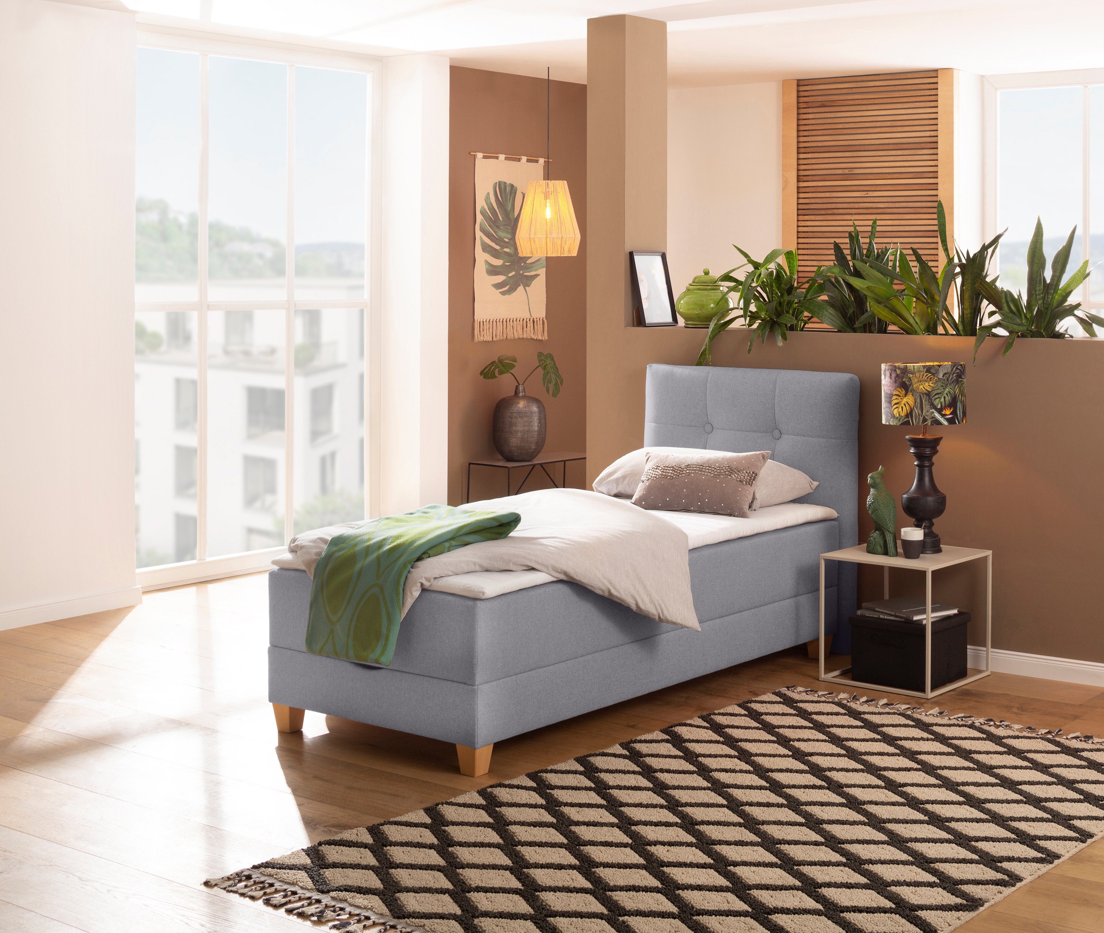 Home affaire Boxspring Lonrai in h2, h3 & h4 en xxl - verlengde 220 cm kiesbaar, incl. topper boxsprings grijs