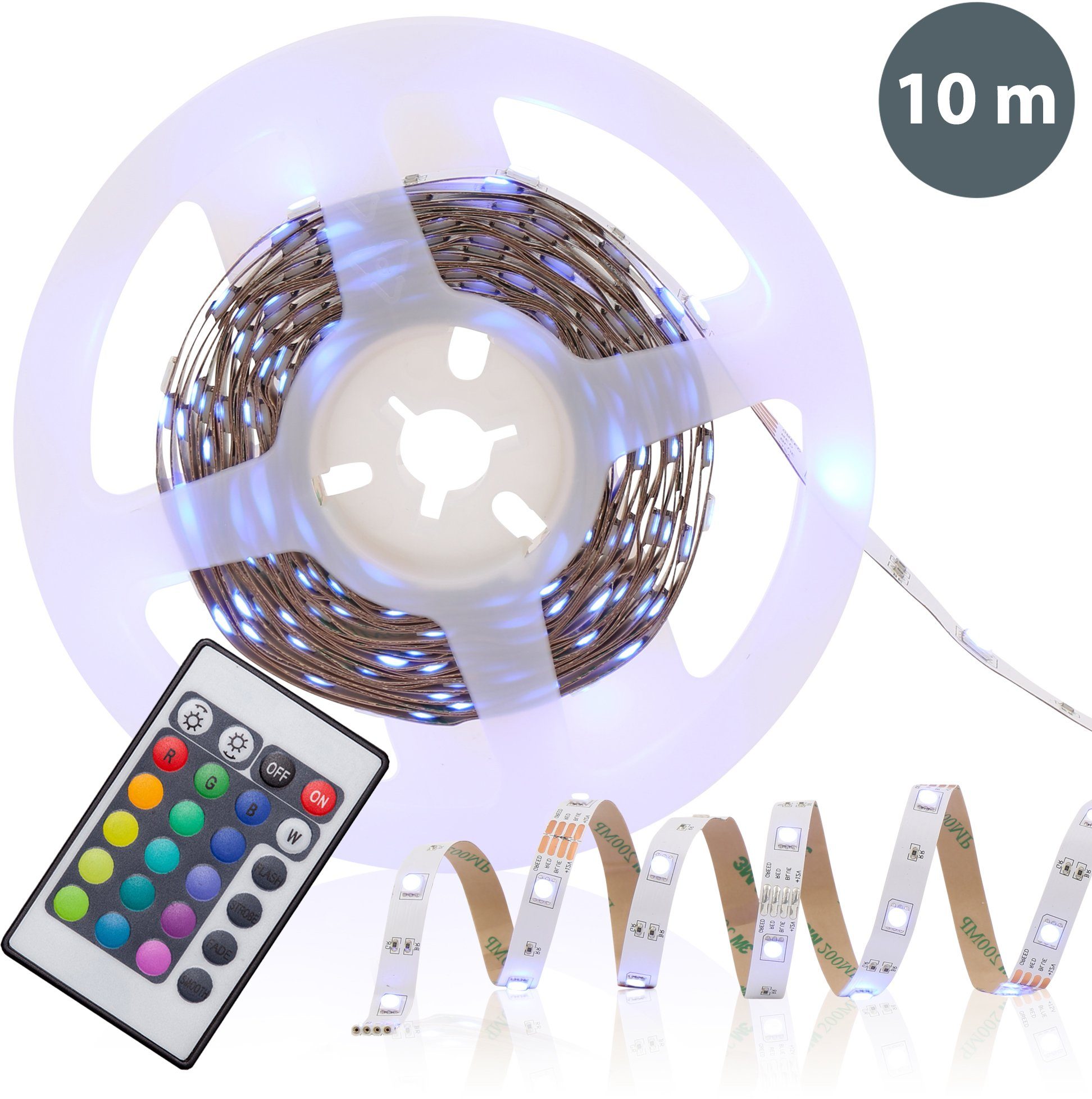 B.K.Licht Led-strepen Lucilla 10m led strip band dimbaar rgb met afstandsbediening