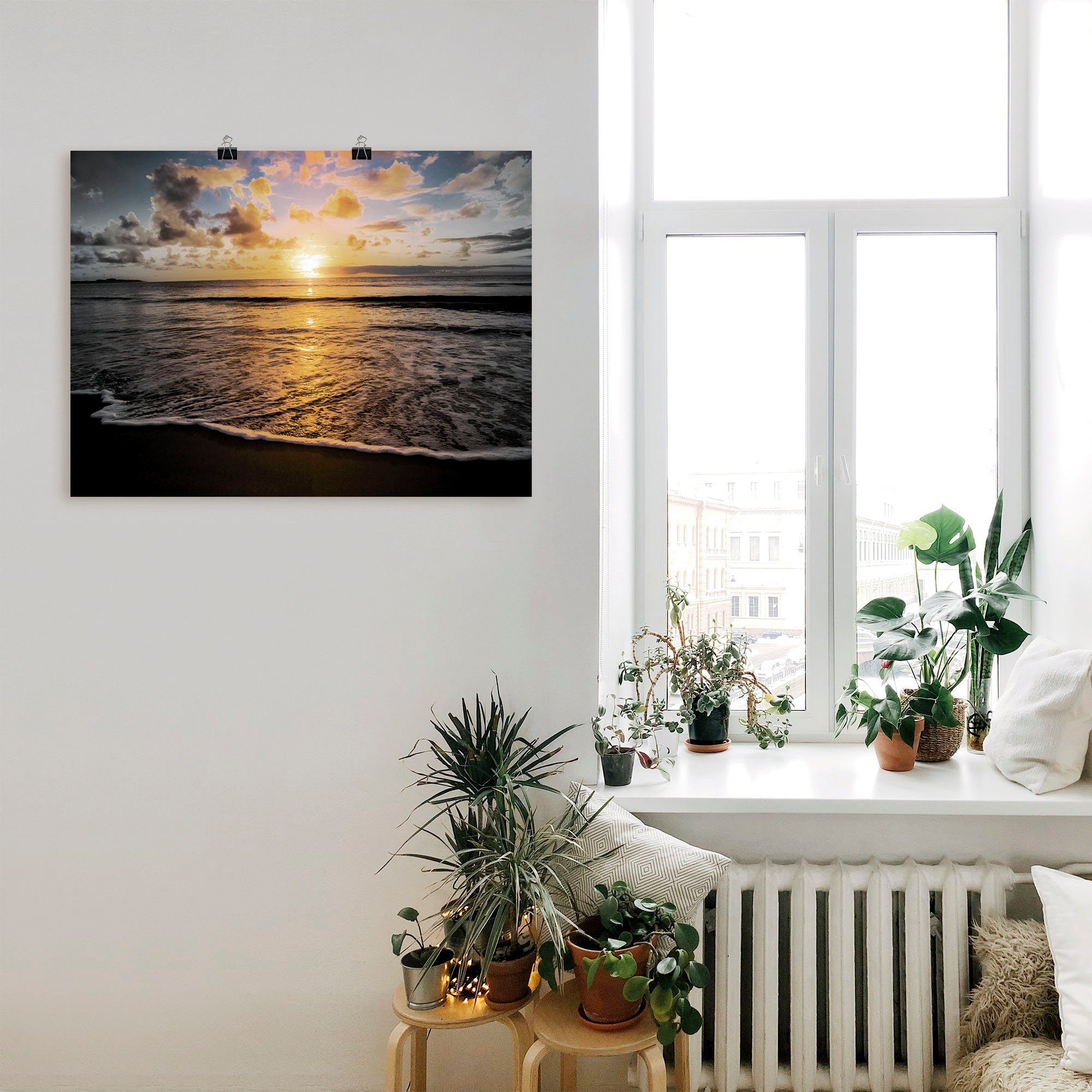 Artland Poster Tropische zonsondergang aan het strand als artprint op linnen, muursticker of poster in verschillende maten