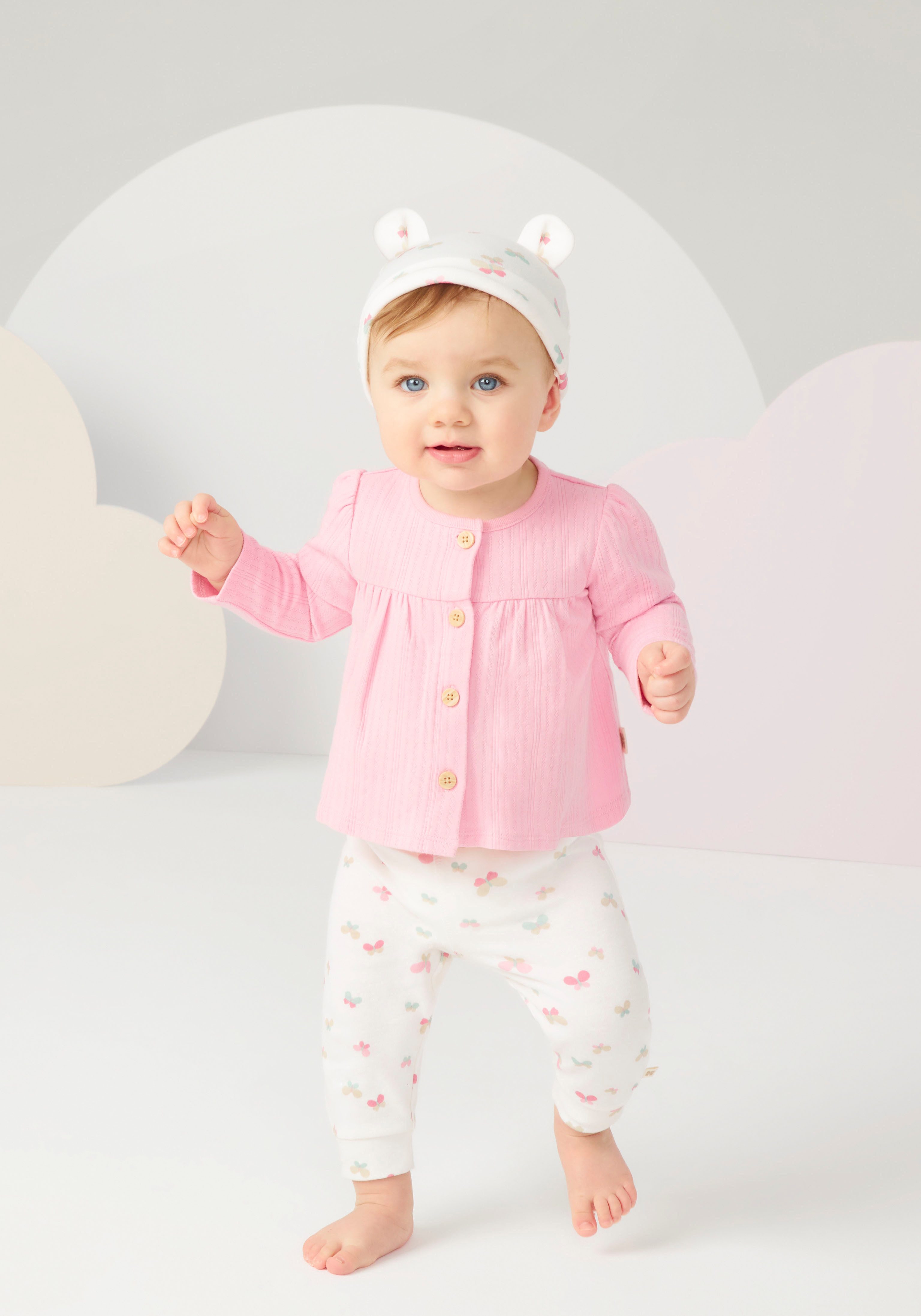 MUSTANG Shirt met lange mouwen en broek met vlinderprint (set, 3-delig)