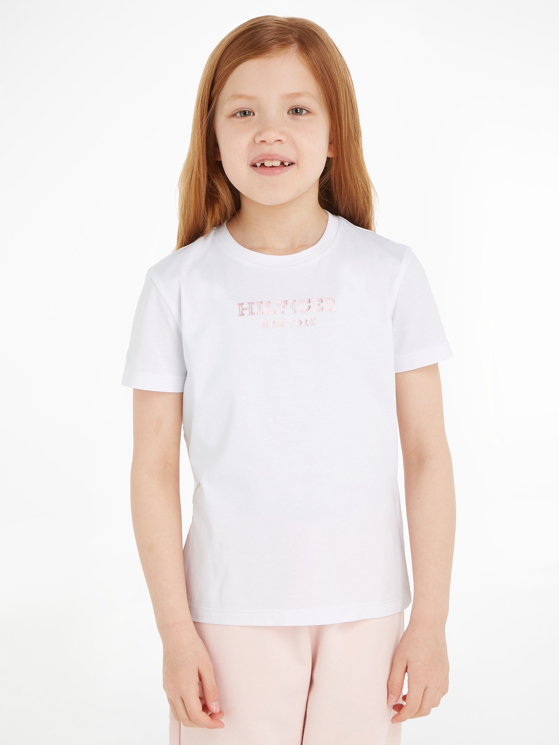 Tommy Hilfiger T-shirt MONOTYPE FOIL PRINT TEE S/S meisjes t-shirts maat 4 (104) wit