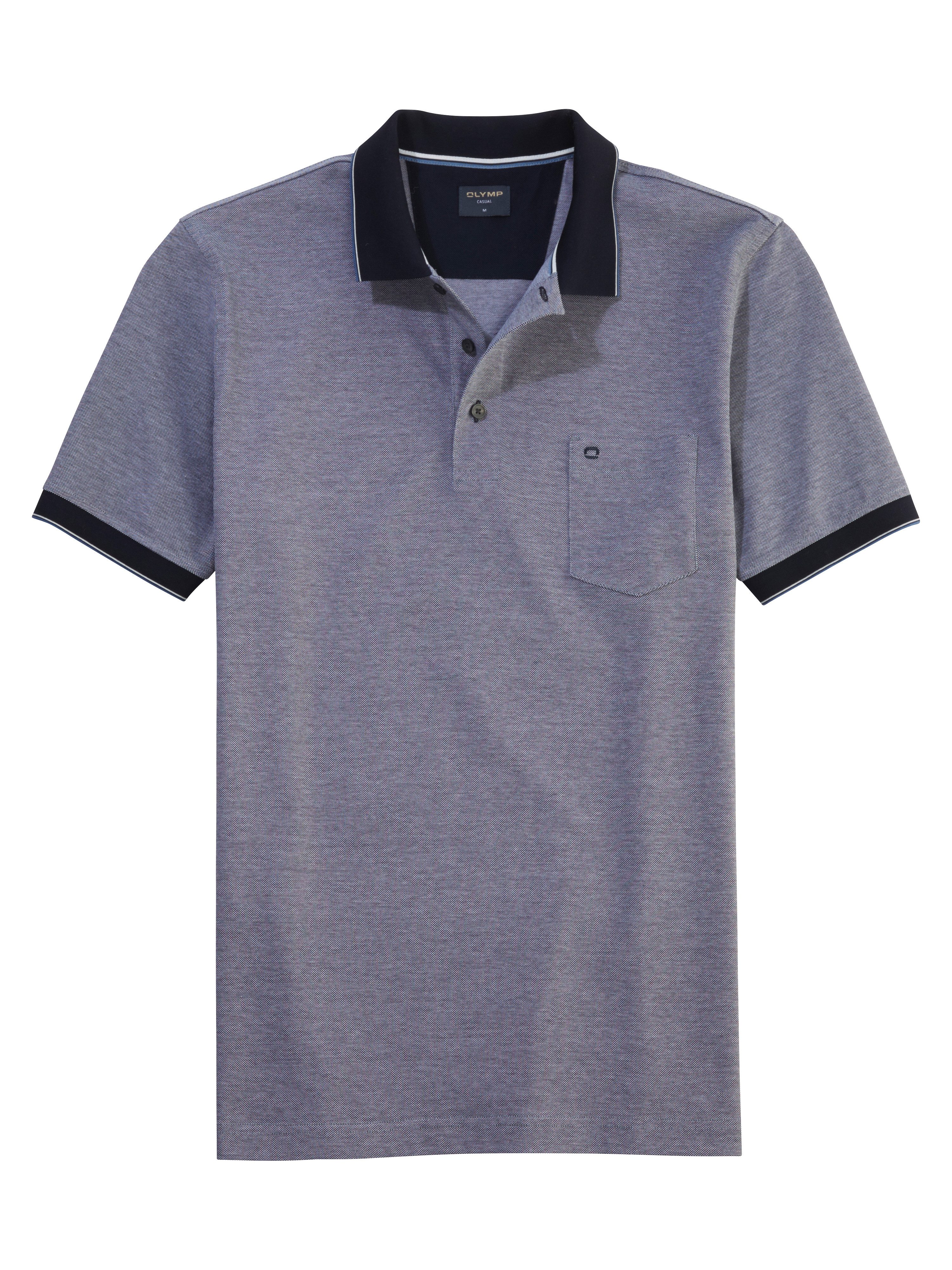 OLYMP Poloshirt Casual Two-tone piqué, zijsplitten in de zoom heren poloshirts maat M blauw