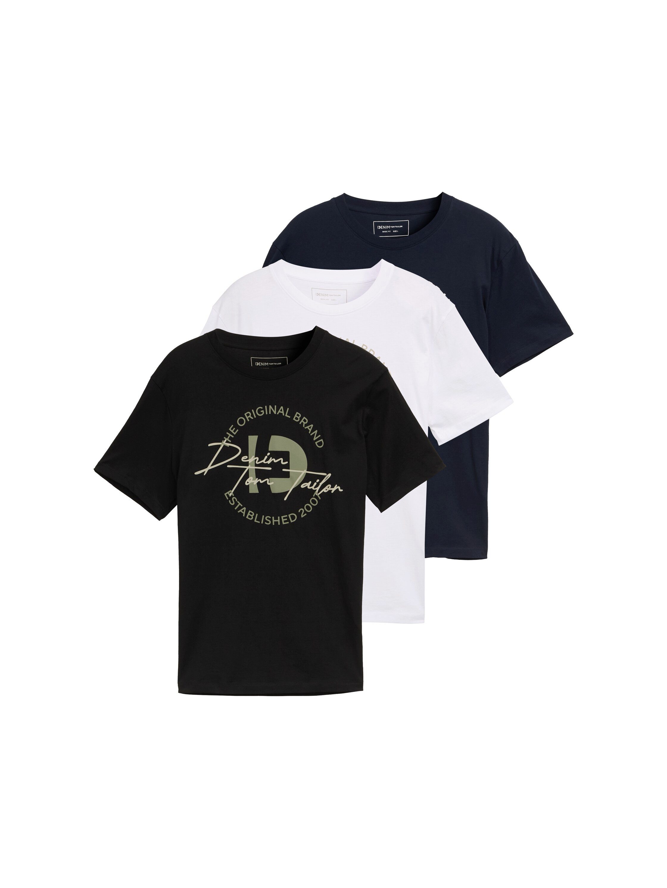 Tom Tailor Denim T-shirt met print (set, 3-delig)